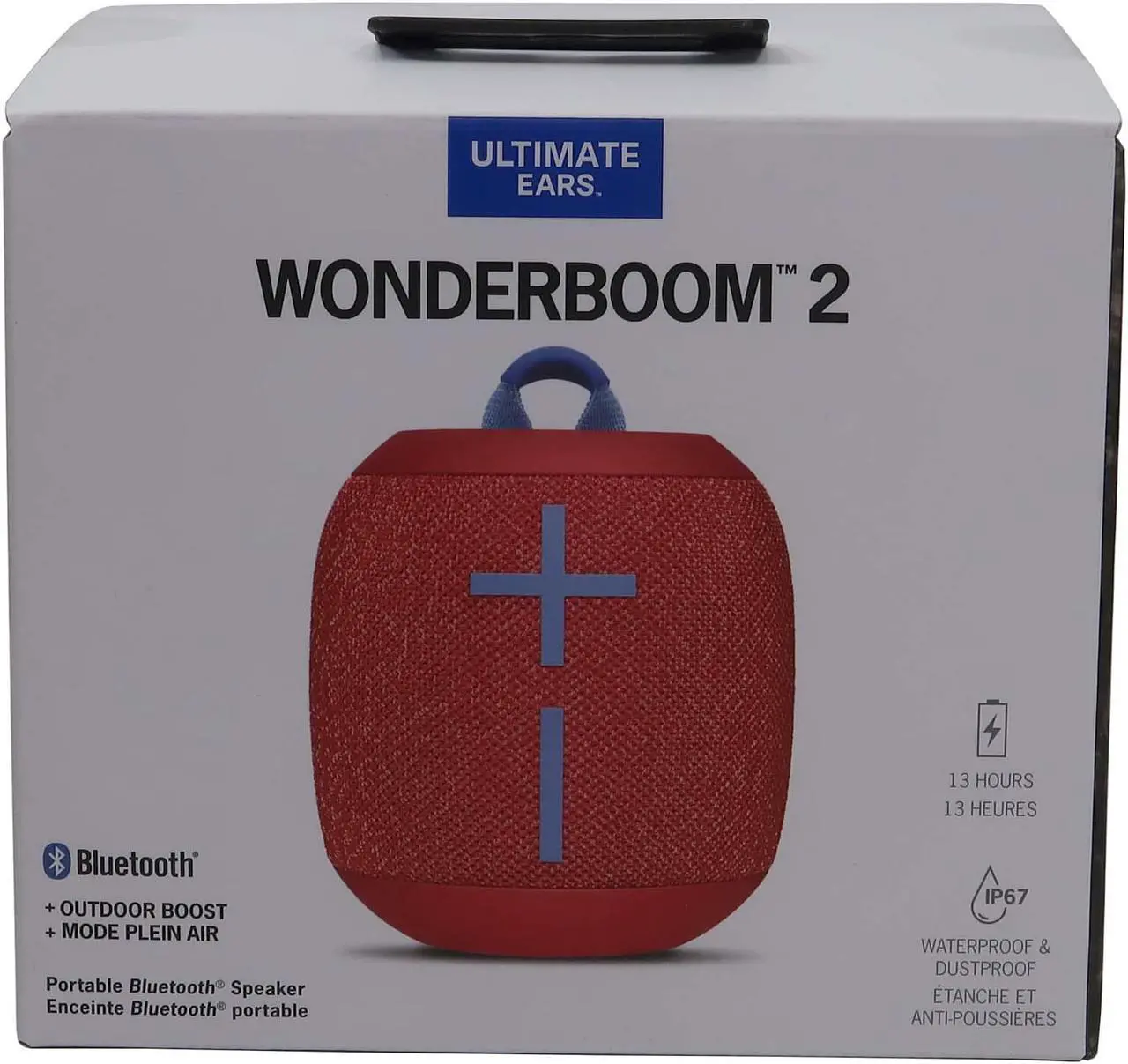 Alt view image 6 of 7 - Logitech Ultimate Ears WONDERBOOM 2 Bluetooth Waterproof Radical Red Speaker with USB Plug