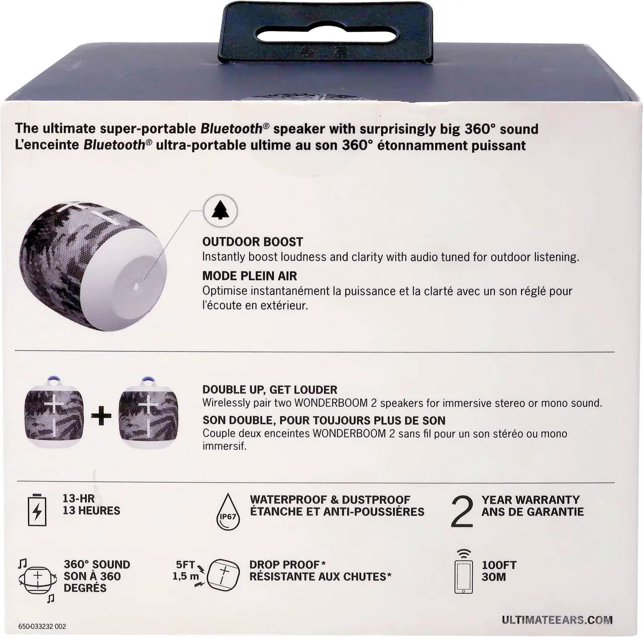 Alt view image 6 of 7 - Logitech Ultimate Ears WONDERBOOM 2 Bluetooth Waterproof Jungle Grey Speaker with USB Plug