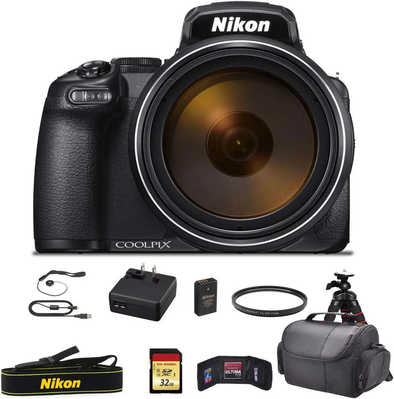 Main image of Nikon COOLPIX 16.7 Digital Camera with 3.2" LCD, Black - Bundle Kit with 32GB Memory Card + UV Filter + Carrying Case + More