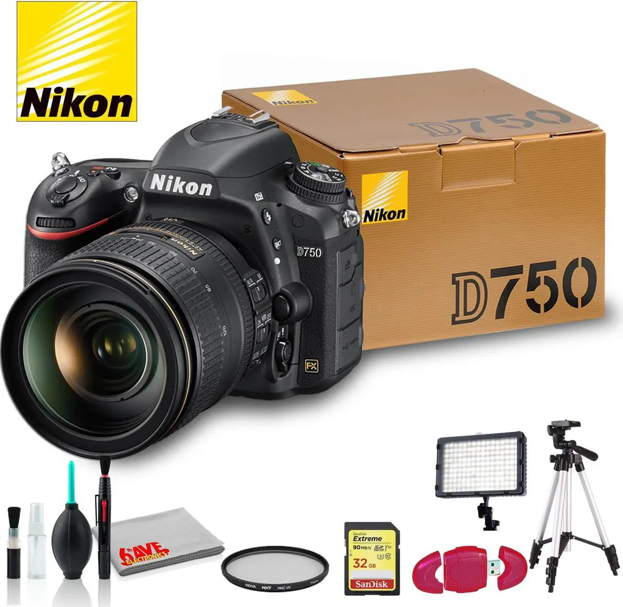 Main image of Nikon D750 DSLR Camera with 24-120mm Lens + Sandisk 32 GB SD Card, 72 Inch Tripod and more