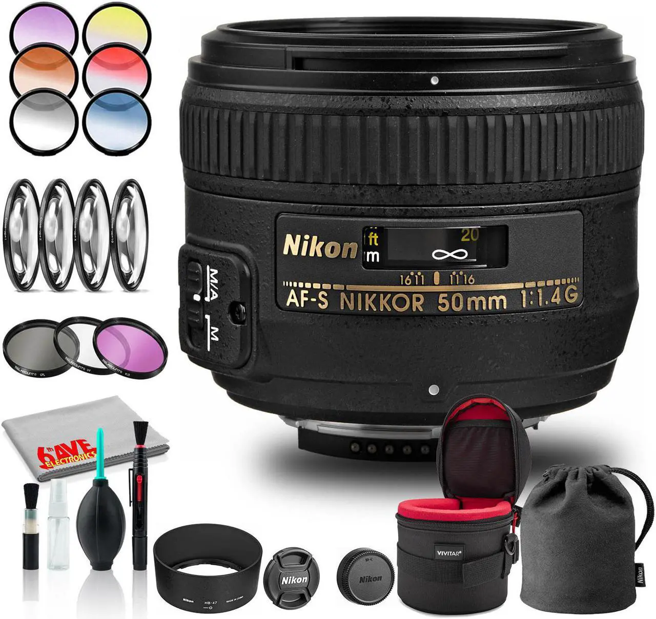 Main image of Nikon AF-S NIKKOR 50mm f/1.4G Lens (INTL Model) with Padded Case and Filters