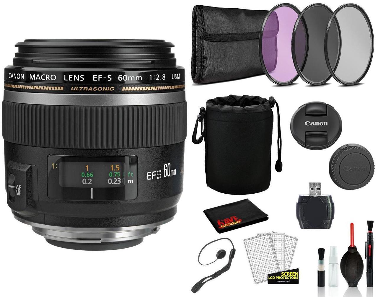 Main image of Canon EF-S 60mm f/2.8 Macro USM Lens (0284B002) Lens with Bundle includes 3pc Filter Kit  + Lens Pouch + More