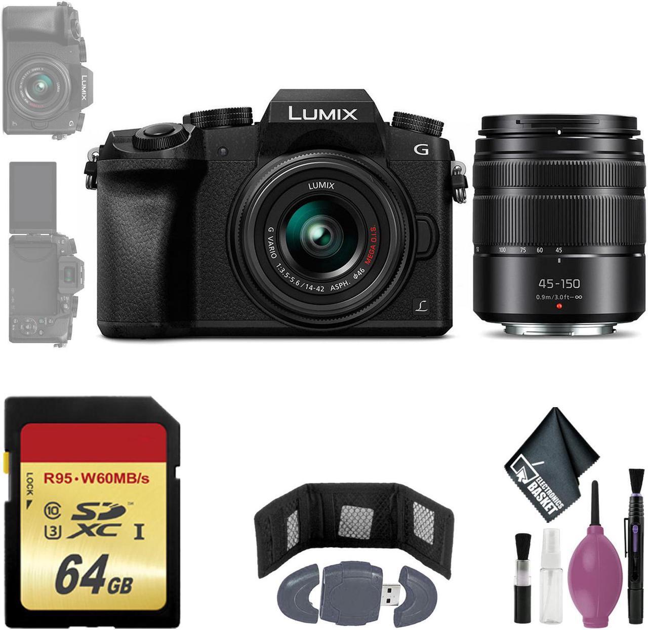 Main image of Panasonic Lumix DMC-G7 Mirrorless Micro Four Thirds Digital Camera w/ 14-42mm & 45-150mm Lenses (Black) - 64GB - Memory Card Wallet & Reader