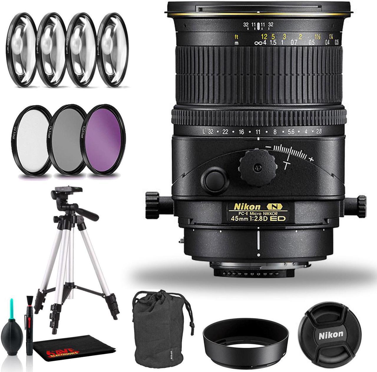 Main image of Nikon PC-E Micro-NIKKOR 45mm f/2.8D ED Tilt-Shift Lens Includes Filter Kits and Tripod (Intl Model) Bundle