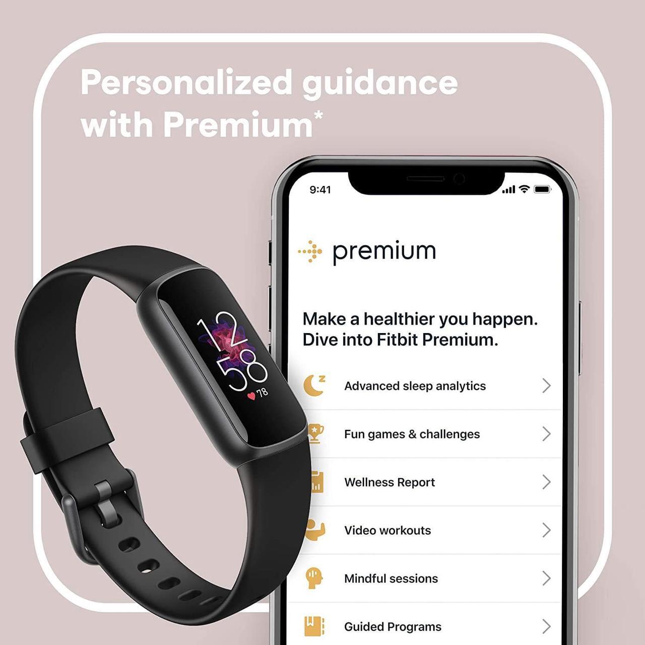 Alt view image 4 of 7 - Fitbit Luxe Fitness and Wellness Tracker with Stress Management, Sleep Tracking and 24/7 Heart Rate, Black/Graphite, One Size (S & L Bands Included)