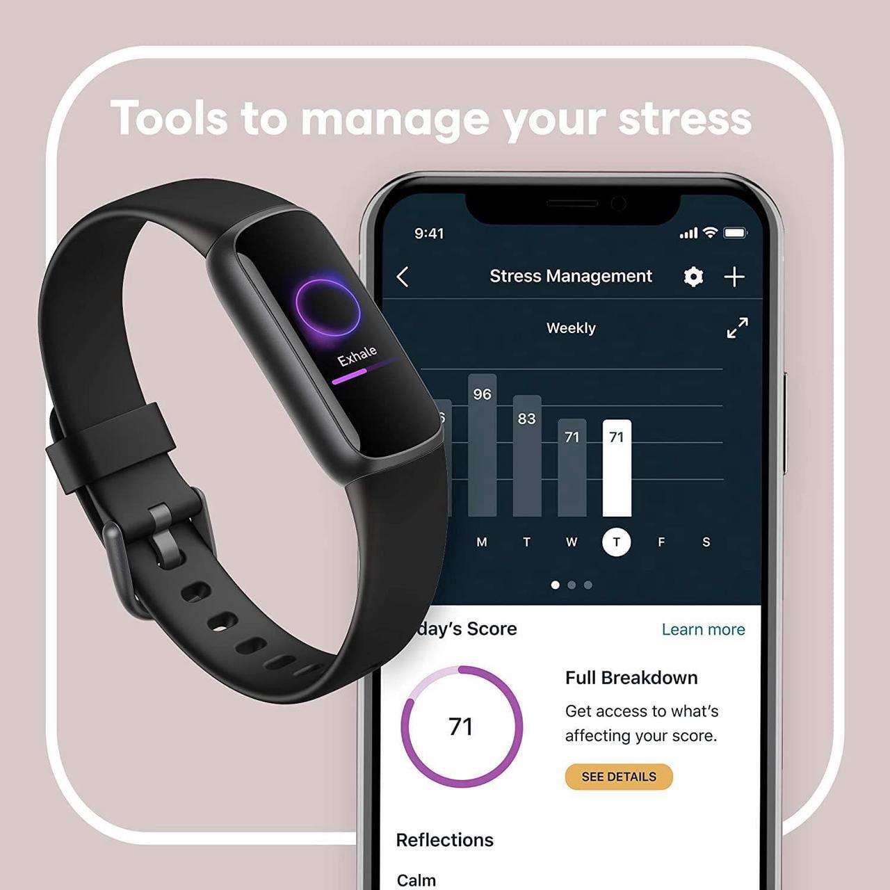 Alt view image 5 of 7 - Fitbit Luxe Fitness and Wellness Tracker with Stress Management, Sleep Tracking and 24/7 Heart Rate, Black/Graphite, One Size (S & L Bands Included)