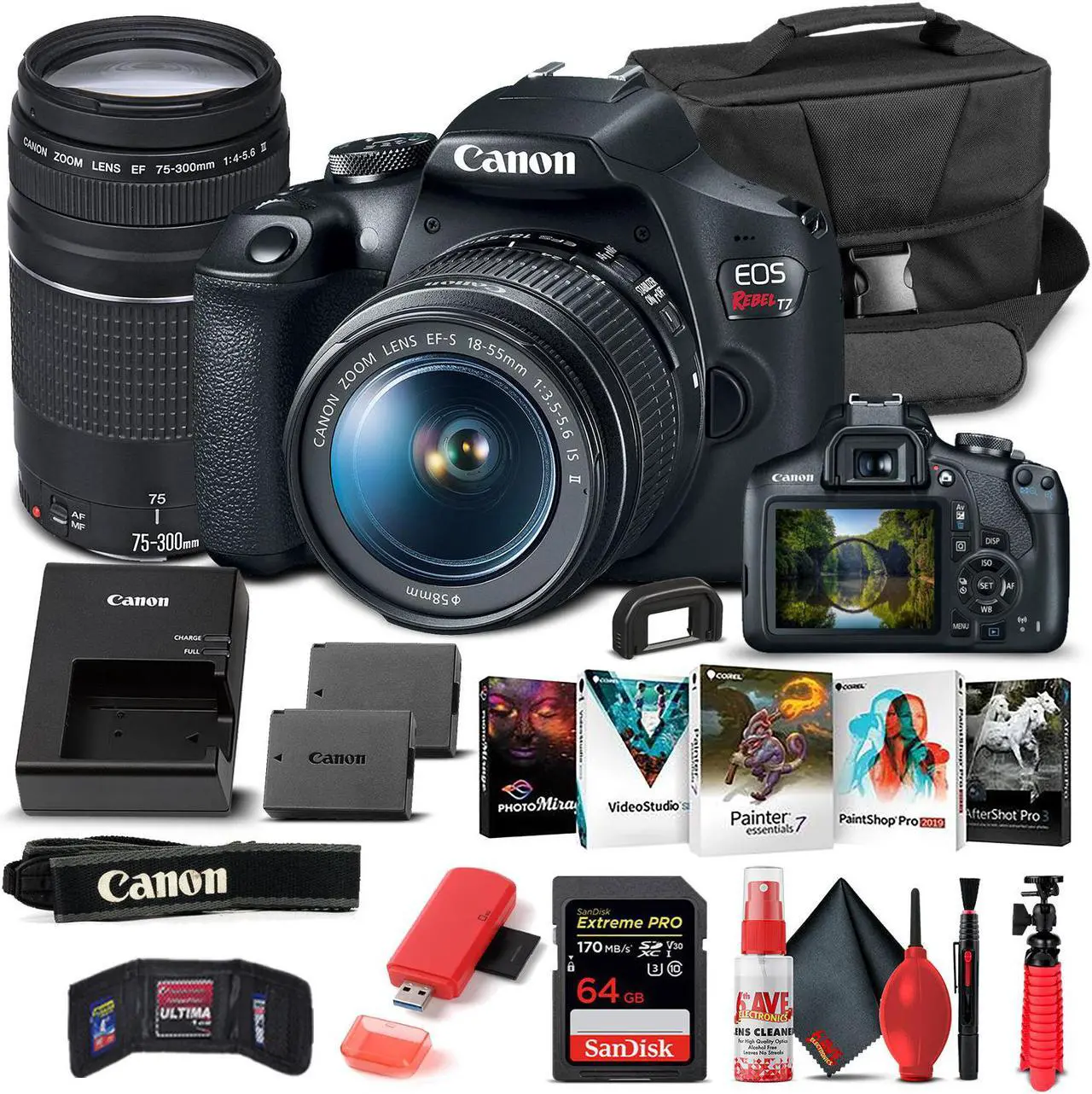 Main image of Canon EOS Rebel T7 DSLR Camera W/ 18-55mm and 75-300mm Lenses - Basic Bundle