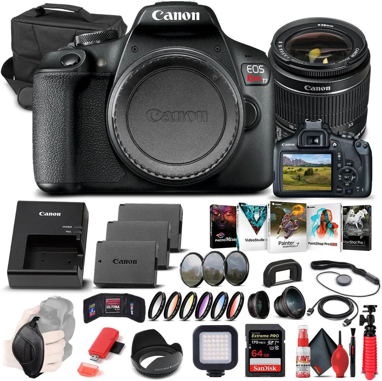 Main image of Canon EOS Rebel T7 DSLR Camera W/ 18-55mm Lens 2727C002 - Advanced Bundle