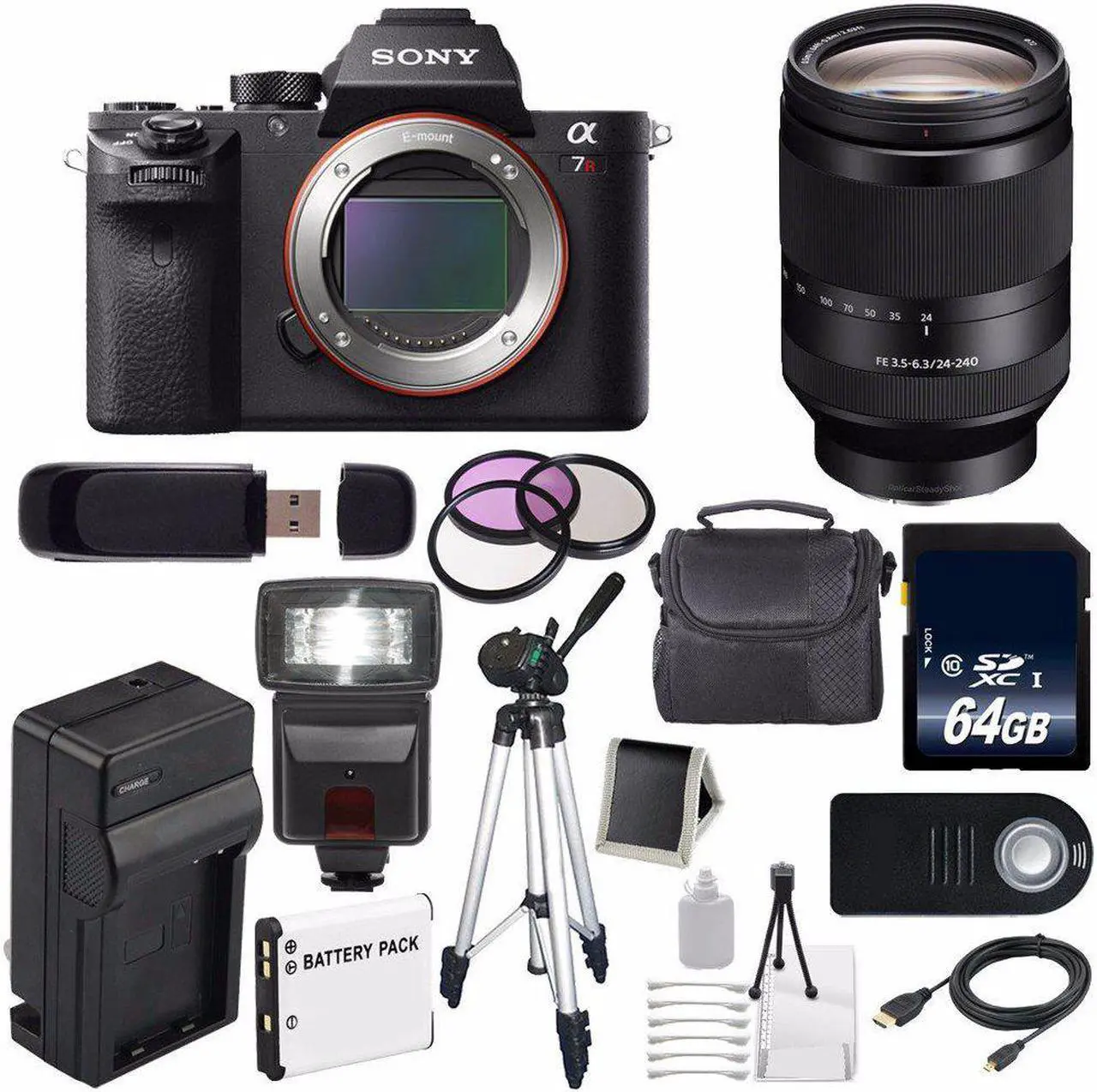 Main image of Sony Alpha a7R II Mirrorless Digital Camera (International Model) + Sony FE 24-240mm f/3.5-6.3 OSS Lens + 72mm 3 Piece Pro Bundle