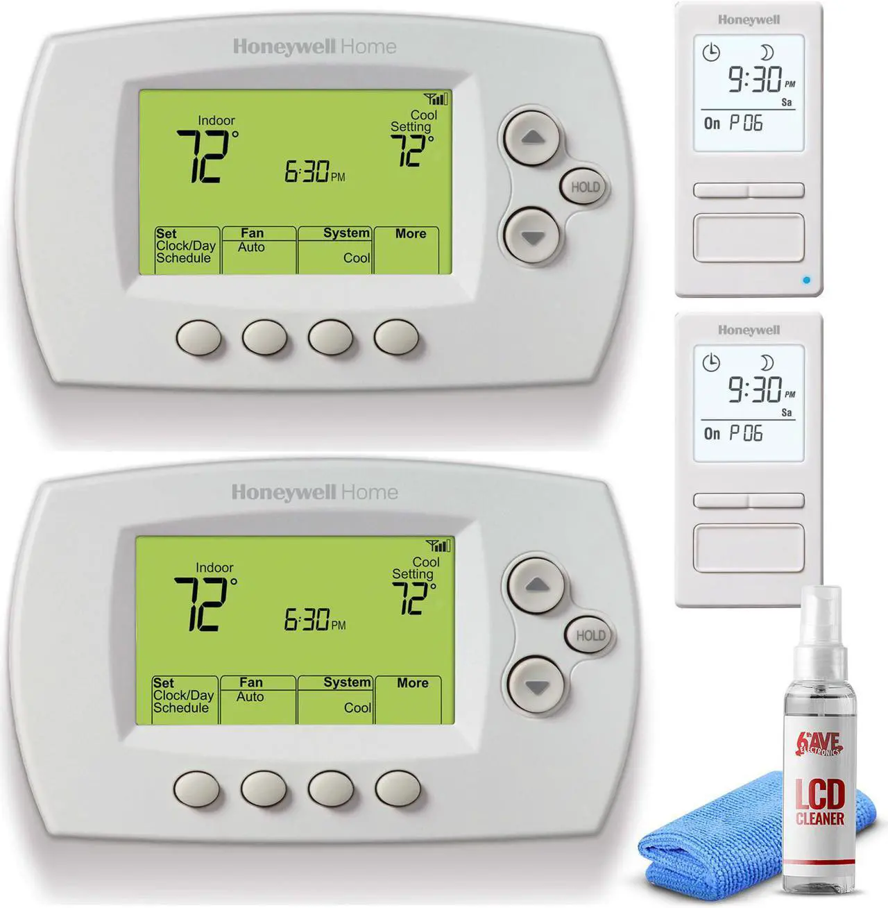 Main image of 2-Pack Honeywell Thermostat (RTH6580WF) + 2-Pack Honeywell Light Switch Timer Bundle