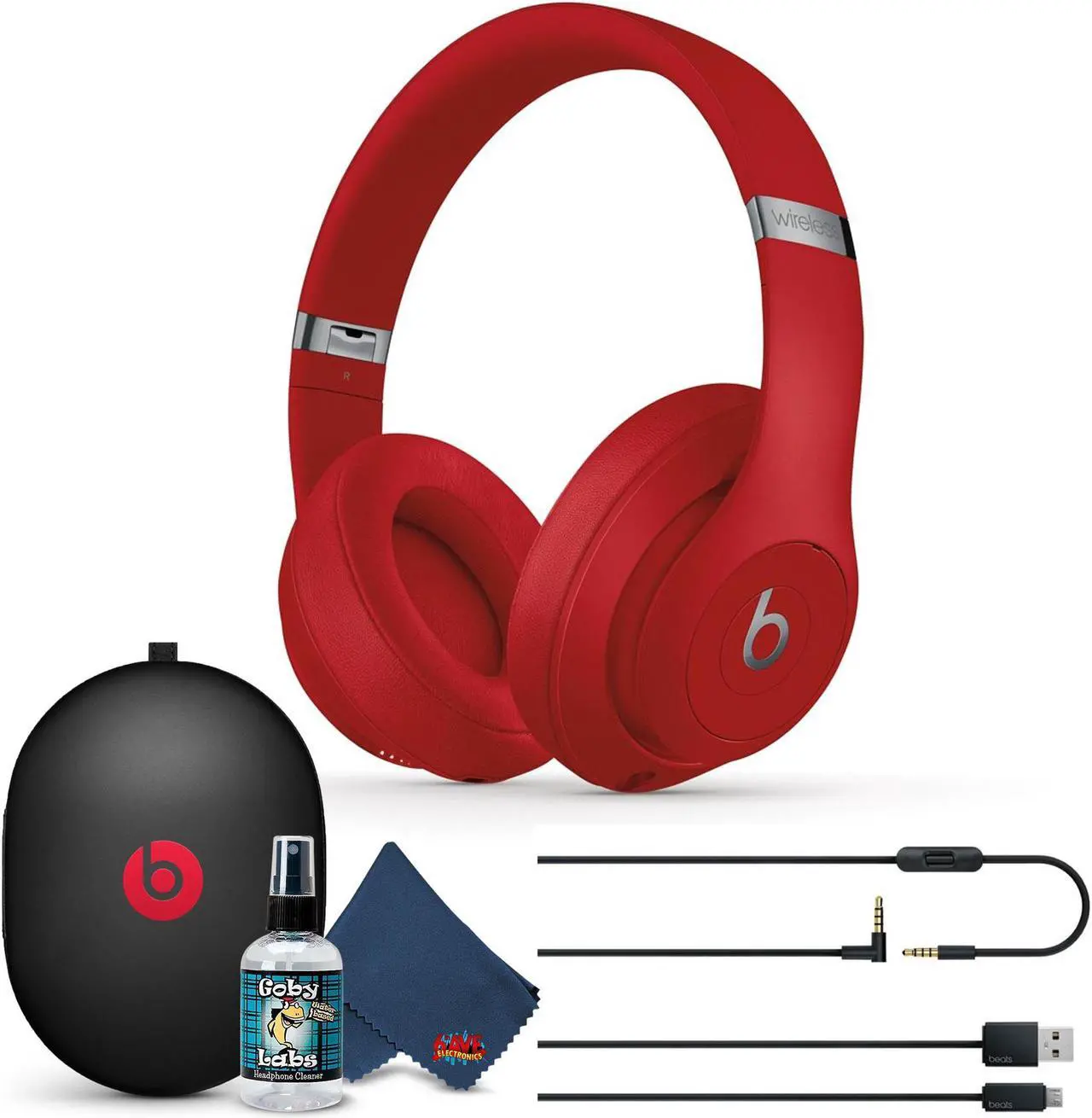 Main image of Beats Studio3 Wireless Over-Ear Noise Cancelling Bluetooth Headphones (Red) with 6Ave Cleaning Kit