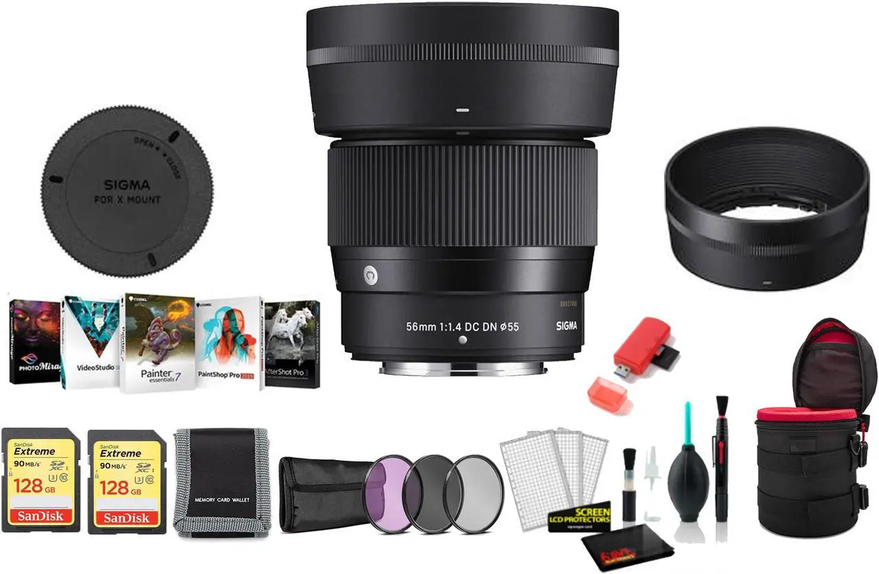 Main image of Sigma 56mm f/1.4 DC DN Contemporary Lens for FUJIFILM X - with 2X 128G Memory Card, Editing Software and More