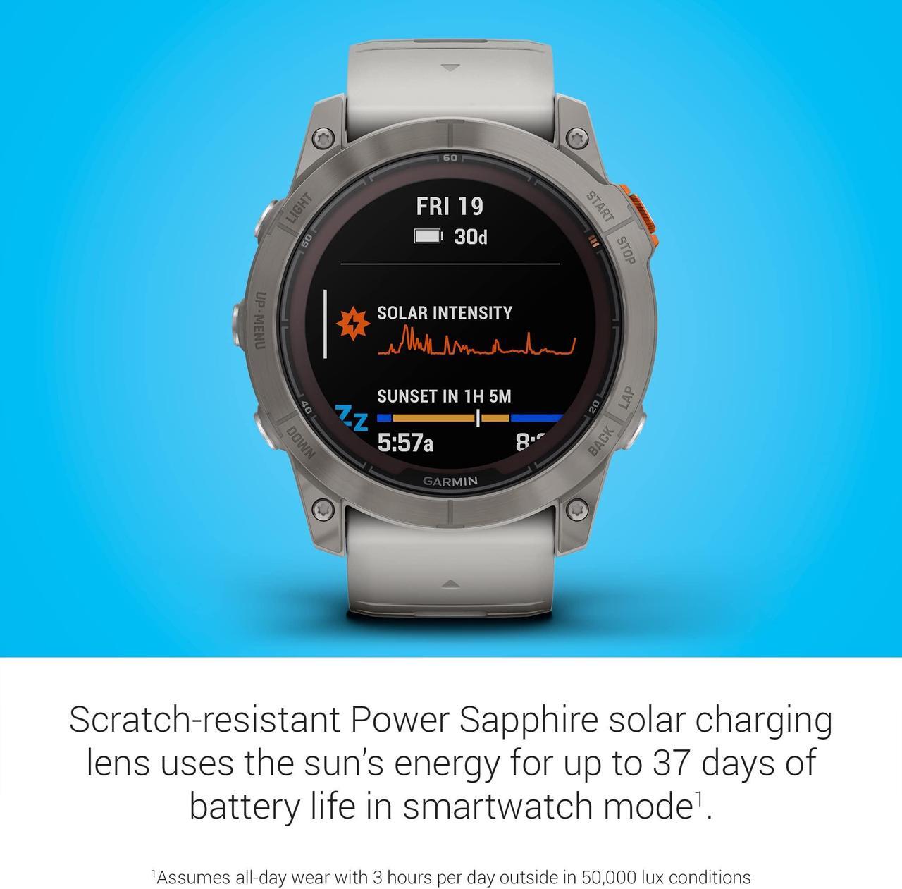 Alt view image 3 of 4 - Garmin fenix 7X Pro – Sapphire Solar Edition, Titanium with Fog Gray/Ember Orange Band | Solar Charging GPS Smart Watch 010-02778-14