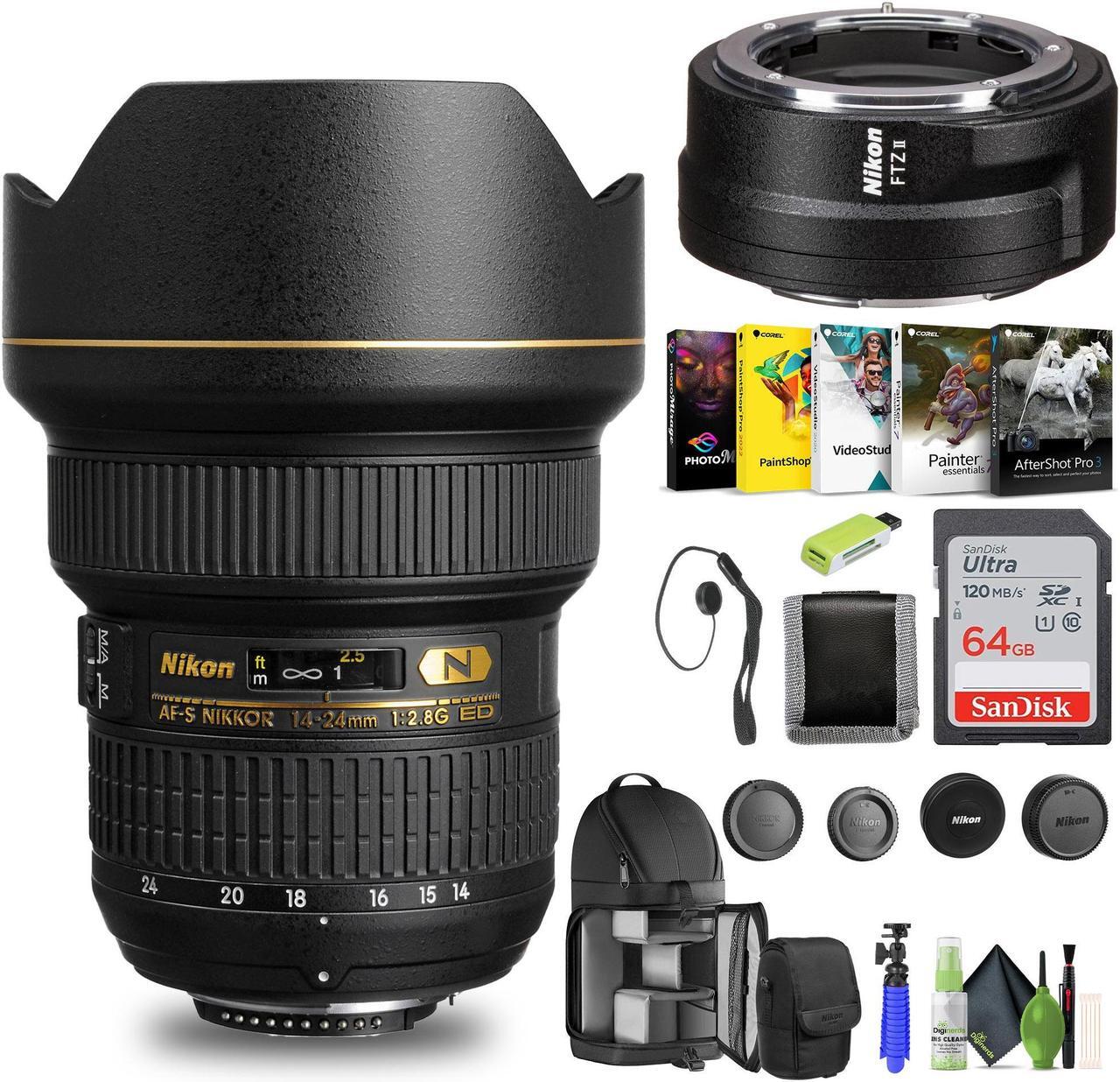 Main image of Nikon AF-S NIKKOR 14-24mm f/2.8G ED Lens (2163) + FTZ II Adapter + 64GB Card - Bundle