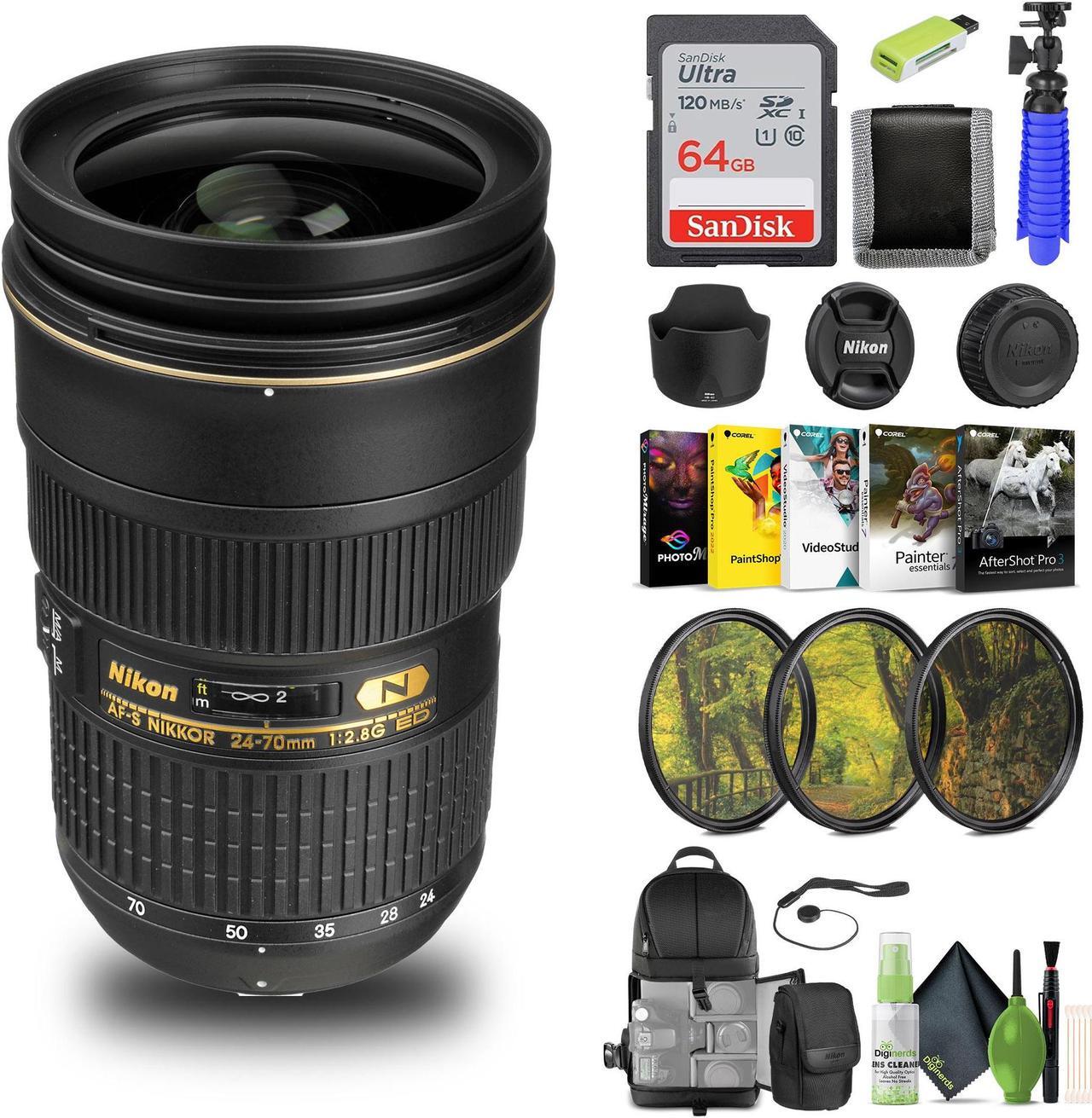 Main image of Nikon AF-S NIKKOR 24-70mm f/2.8G ED Lens (2164) + 64GB Memory Card + Filter Kit  - Bundle