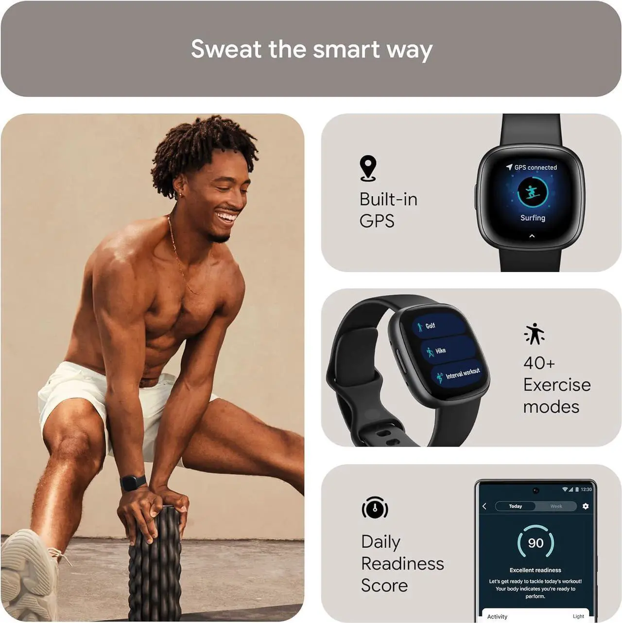 Alt view image 3 of 4 - Fitbit Versa 4 Fitness Smartwatch Black/Graphite Bundle