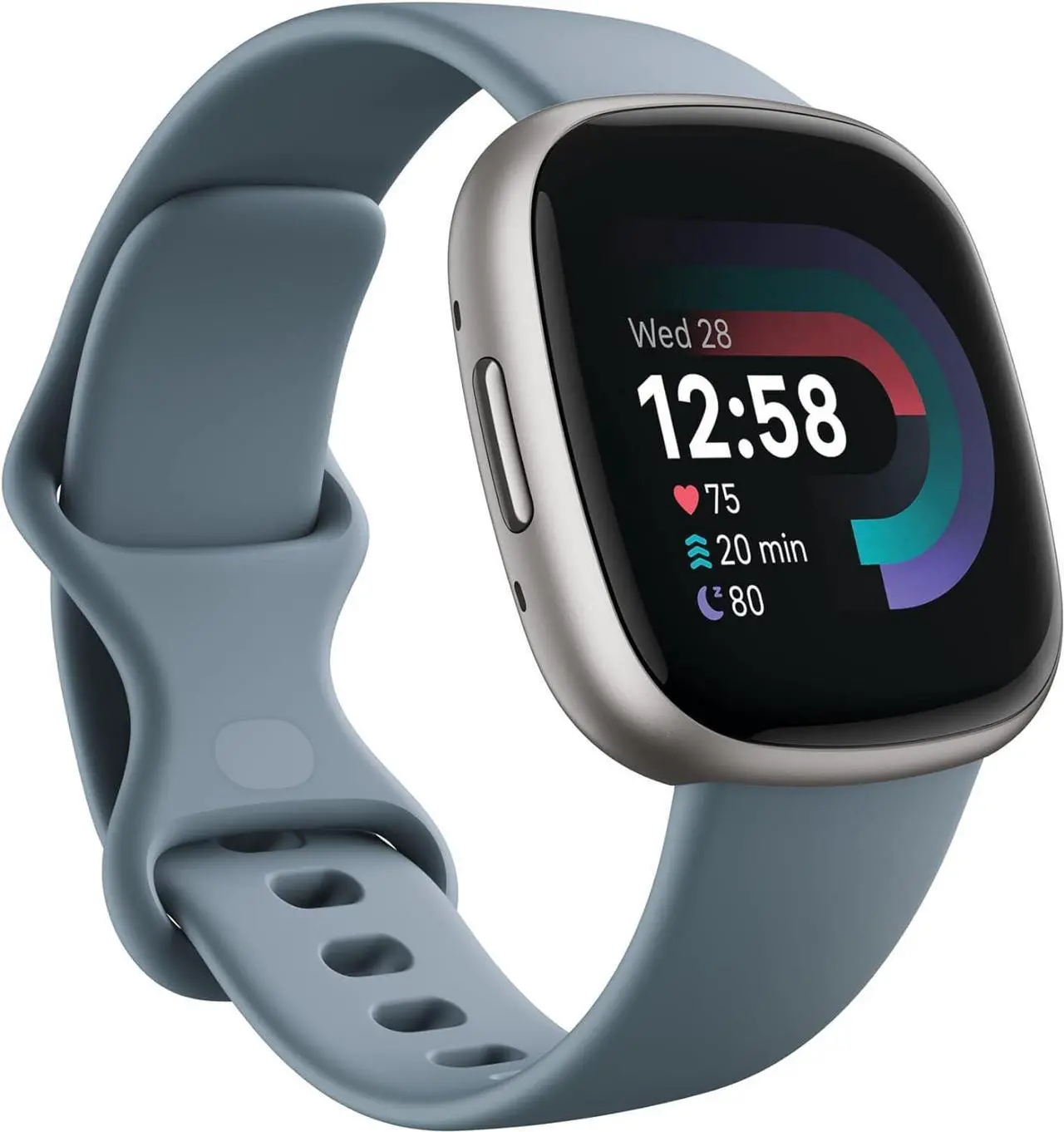 Alt view image 2 of 4 - Fitbit Versa 4 Fitness Smartwatch Waterfall Blue/Platinum Bundle
