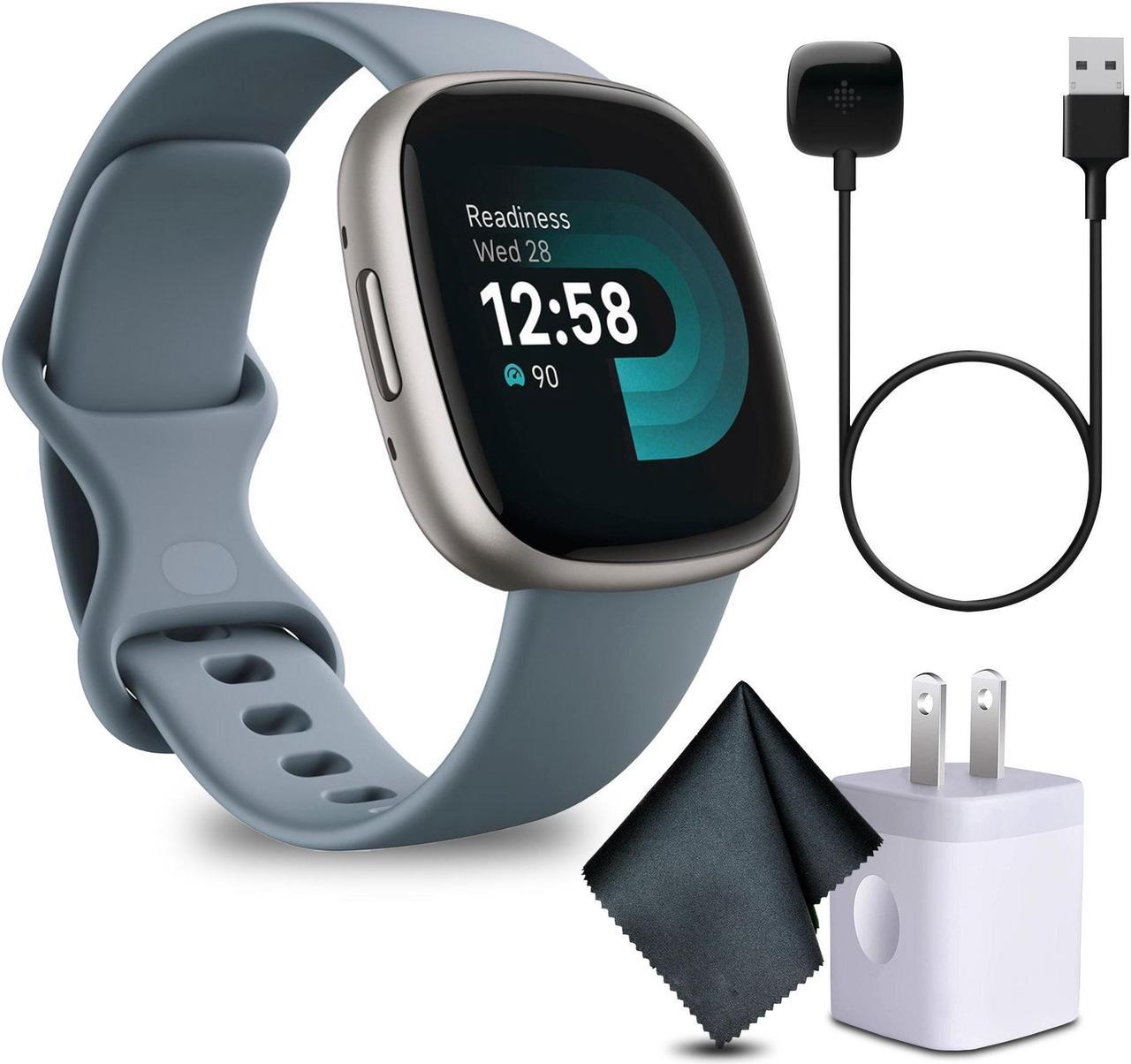 Main image of Fitbit Versa 4 Fitness Smartwatch Waterfall Blue/Platinum Bundle