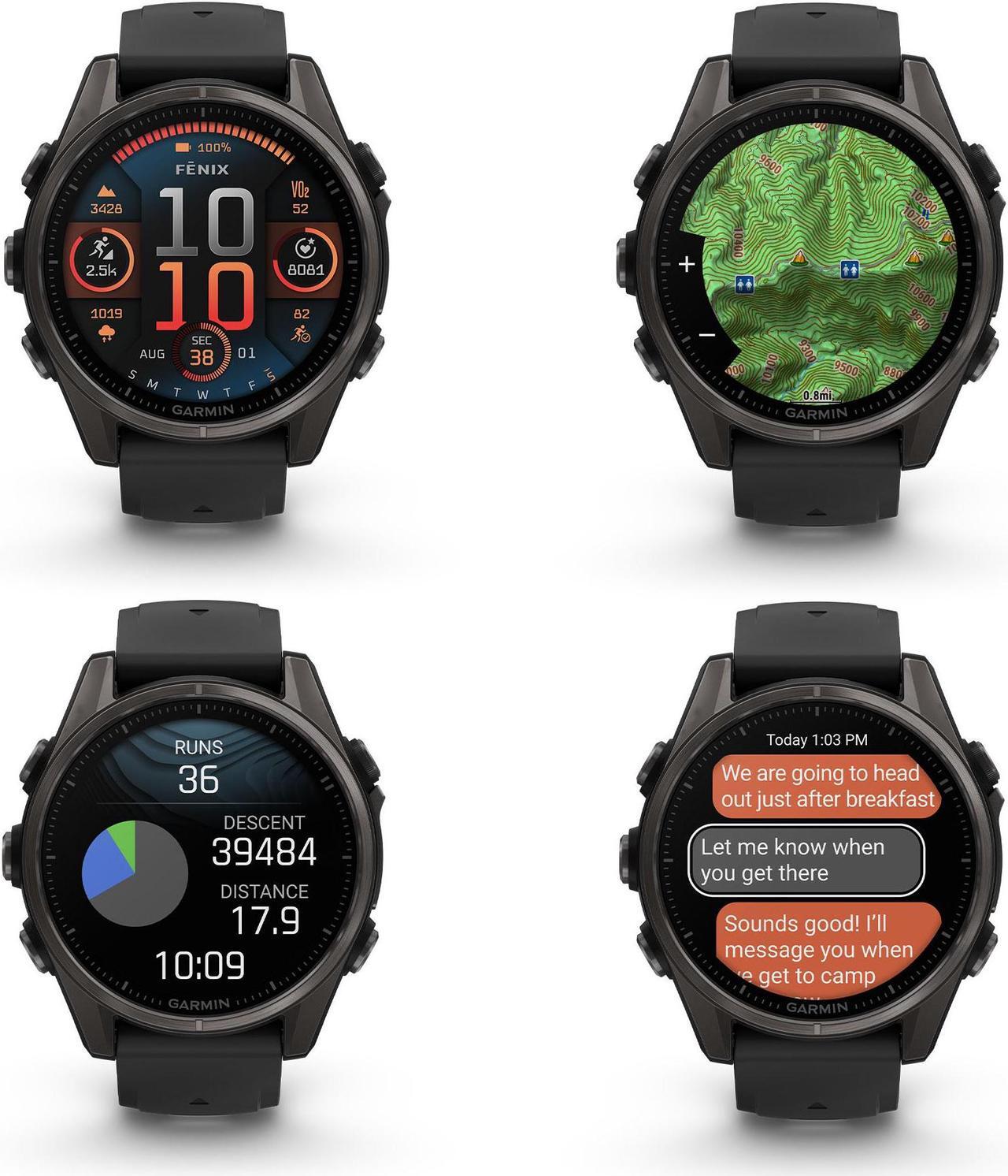 Alt view image 3 of 4 - fenix 8 43mm AMOLED Sapphire Carbon Gray DLC Titanium with Black Gray Silicone