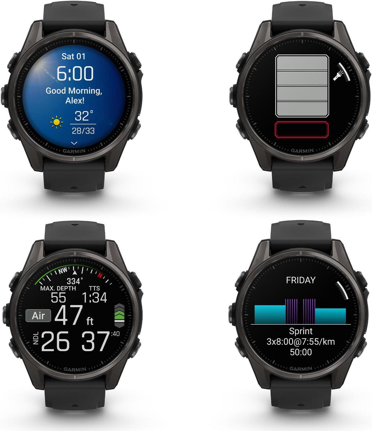 Alt view image 4 of 4 - fenix 8 43mm AMOLED Sapphire Carbon Gray DLC Titanium with Black Gray Silicone