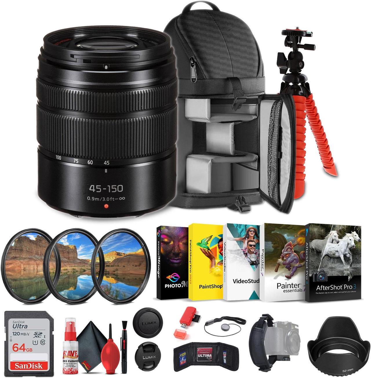Main image of Panasonic Lumix G Vario 45-150mm f/4-5.6 ASPH. MEGA O.I.S. Mirrorless Camera Lens + More