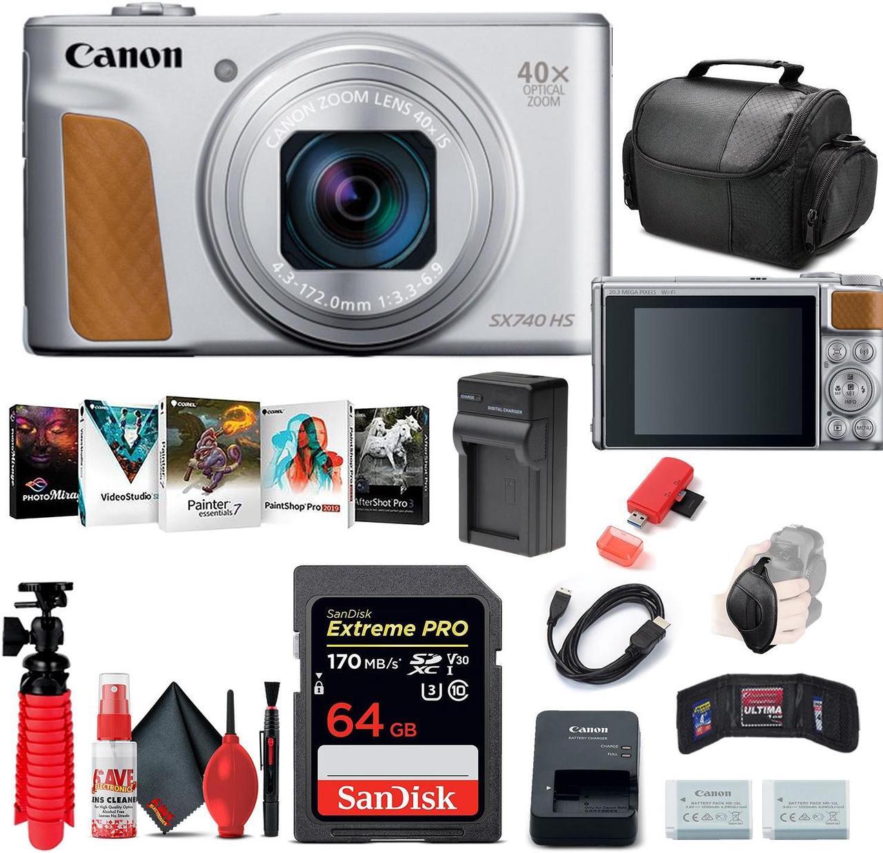 Main image of Canon PowerShot SX740 HS Digital Camera (Silver) (2956C001) + 64GB Card + More