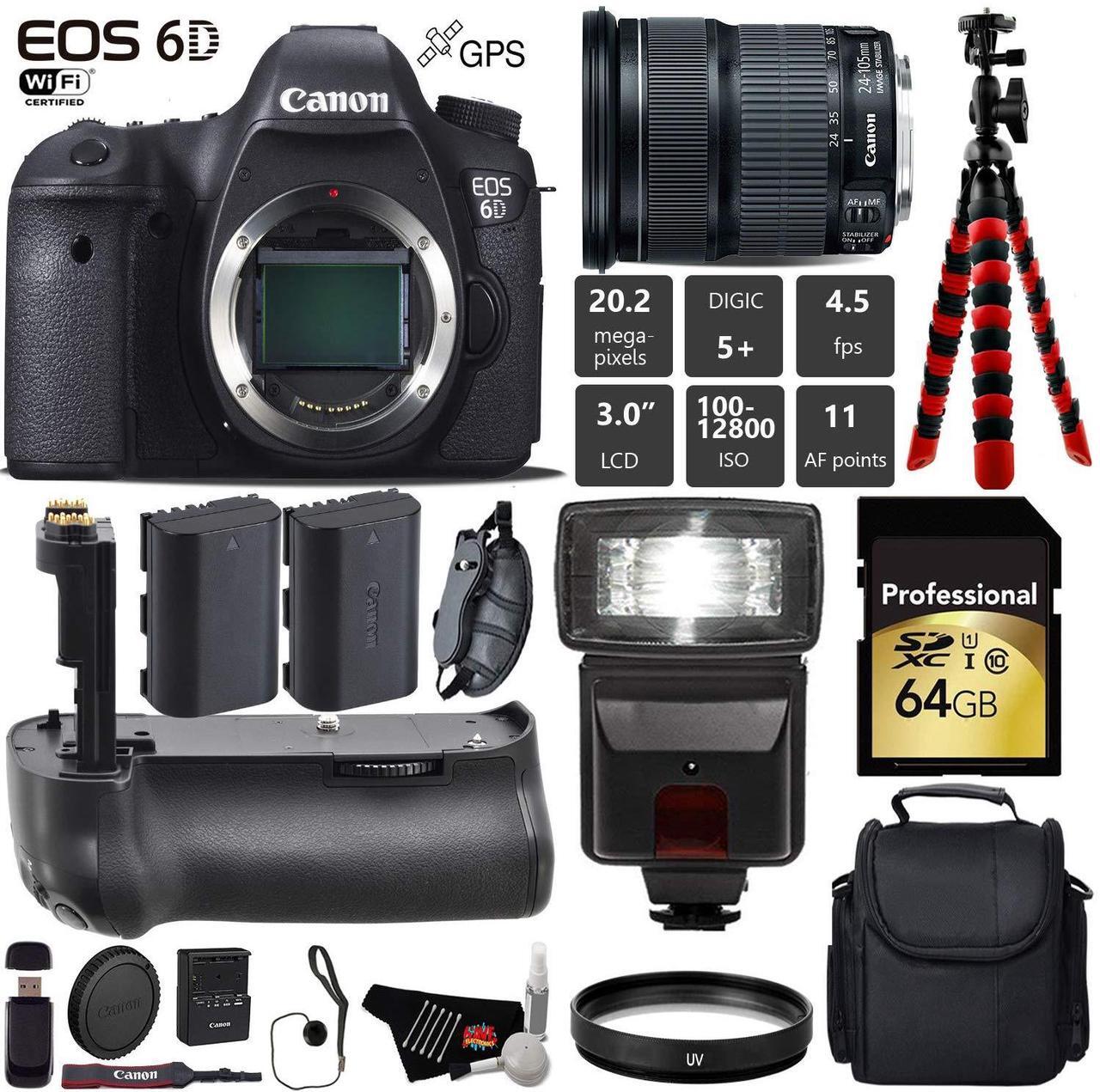 Main image of Canon EOS 6D DSLR Camera with 24-105mm is STM Lens + Professional Battery Grip + UV Protection Filter + Flash + Extra Ba