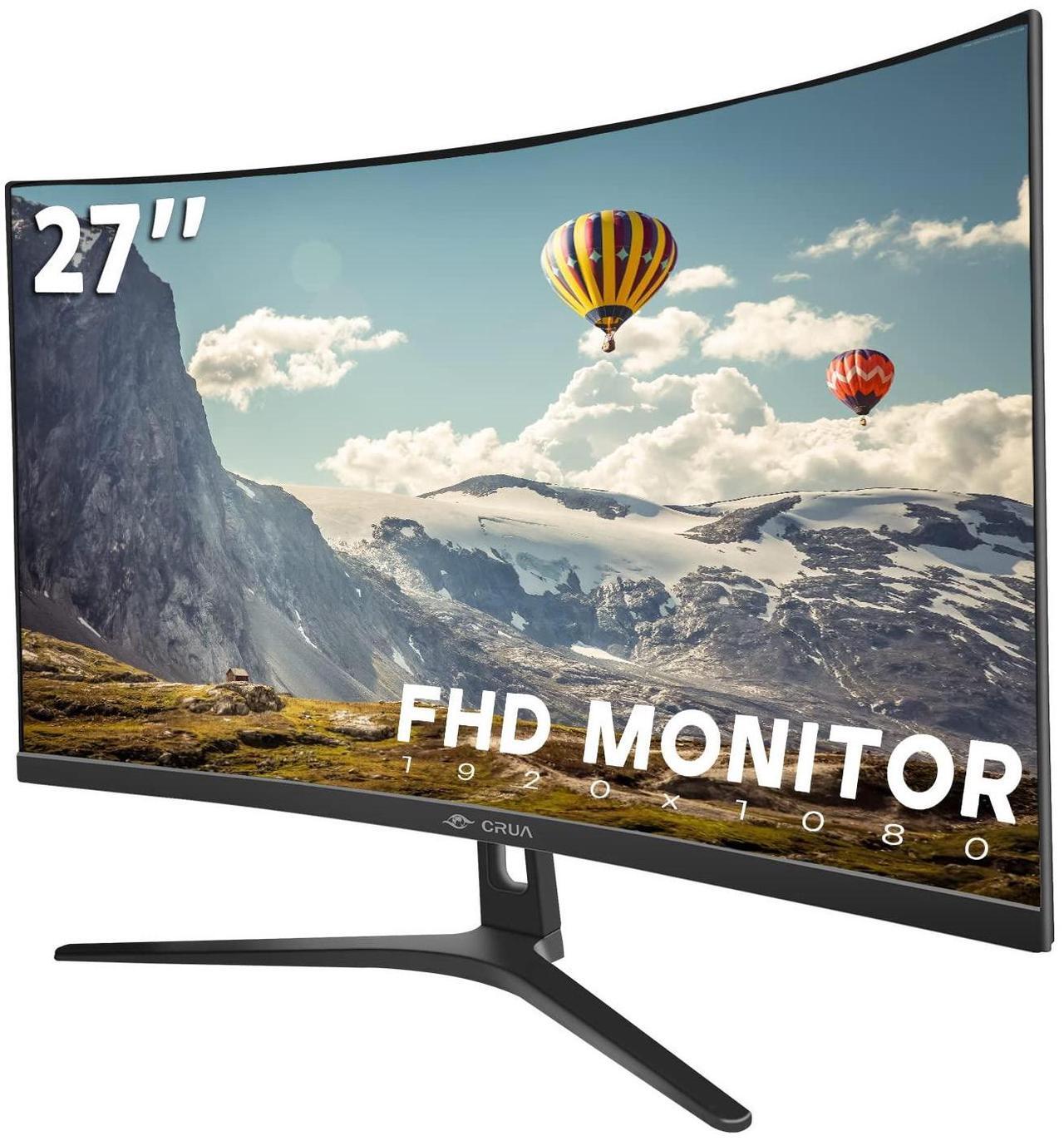 Main image of CRUA 27" Curved Monitor, FHD(1920x1080P) VA Panel 100HZ 120% sRGB Professional Computer Monitor, Narrow Bezels on Three Sides, Blue Light Filter, Office and Dormitory(HDMI, VGA)-Black