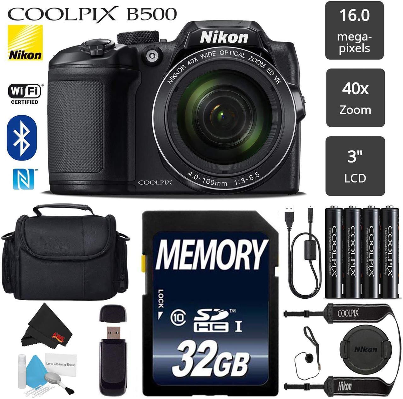 Alt view image 2 of 5 - Nikon COOLPIX B500 Digital Camera (Black) 16MP 40x Optical Zoom with Built-in NFC, WiFi & Bluetooth + Card Reader + Camera Case - (Intl Model)