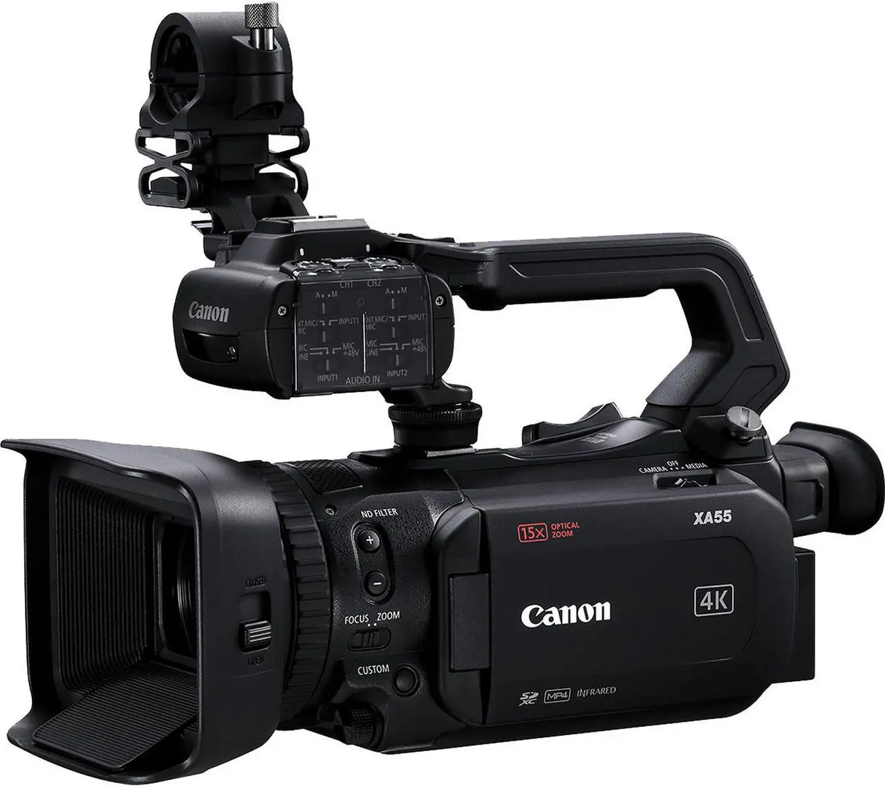 Alt view image 4 of 8 - Canon XA55 Professional UHD 4K Camcorder Bundle with 2x Spare Batteries + 2x 32GB Memory Cards + Carrying Case + Filter Kit+ More