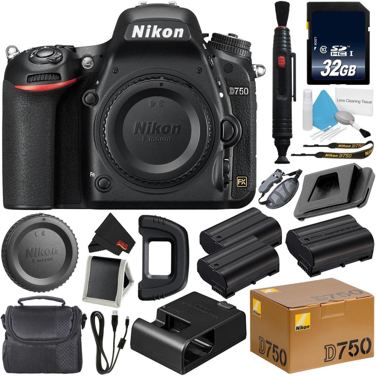 Alt view image 2 of 2 - Nikon D750 DSLR Camera (Body Only) 1543 (International Model) + EN-EL14A Rechargeable Li-Ion Battery + 32GB SDHC Class 10 Memory Card + Carrying Case + Deluxe Cleaning Kit + Memory Card Wallet Bundle