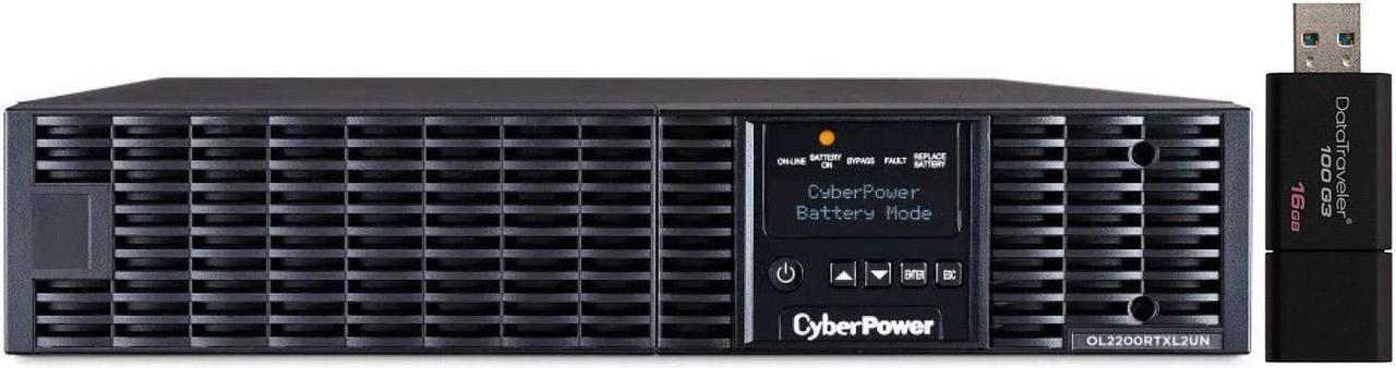 Main image of CyberPower OL1000RTXL2UN 2U Rack/Tower Smart App Online UPS System 1000VA/900W Power Supply, Intelligent LCD, RMCARD205, 8 x NEMA 5-15R Outlets, AVR, Remote Management, Bundle with 16GB USB Storage