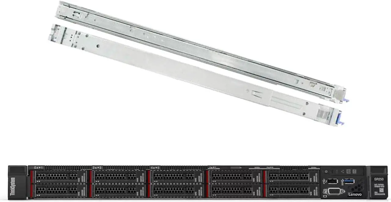 Lenovo ThinkSystem SR250 Rack Server Bundle with Rail Kit, Intel Xeon E-2136 6-Core 3.3GHz,16GB DDR4, 8TB HDD, RAID
