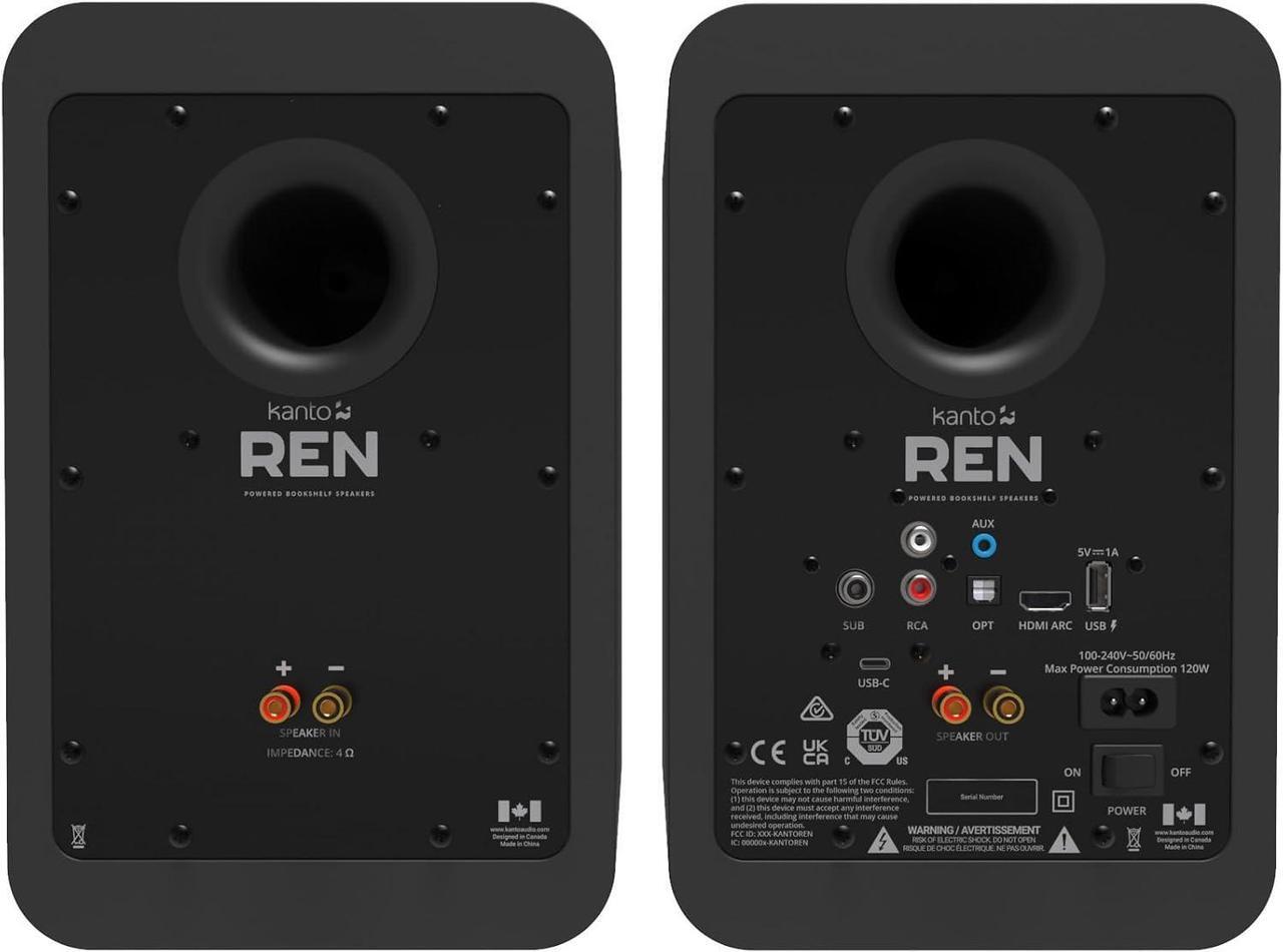 Alt view image 2 of 6 - Kanto REN MB Bluetooth Powered Bookshelf Speakers - Matte Black Pair with 5 Year Amber Protection Plan (2024)