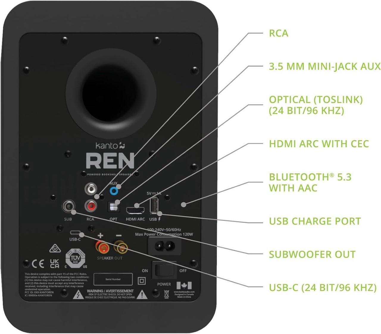 Alt view image 4 of 6 - Kanto REN MB Bluetooth Powered Bookshelf Speakers - Matte Black Pair with 5 Year Amber Protection Plan (2024)