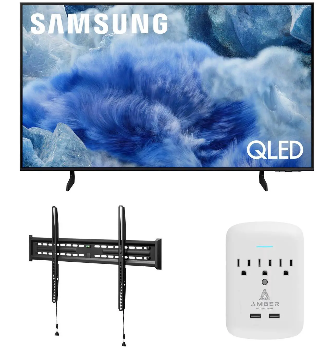 Main image of Samsung QN50Q8FAAFXZA 50 Inch Class QLED Q8F 4K Vision AI Smart TV with a Walts FIXED-MOUNT-43-90 TV Mount for 43"-98" TVs and Amber Protection 3-OUTLET-SURGE Surge Protector (2025)