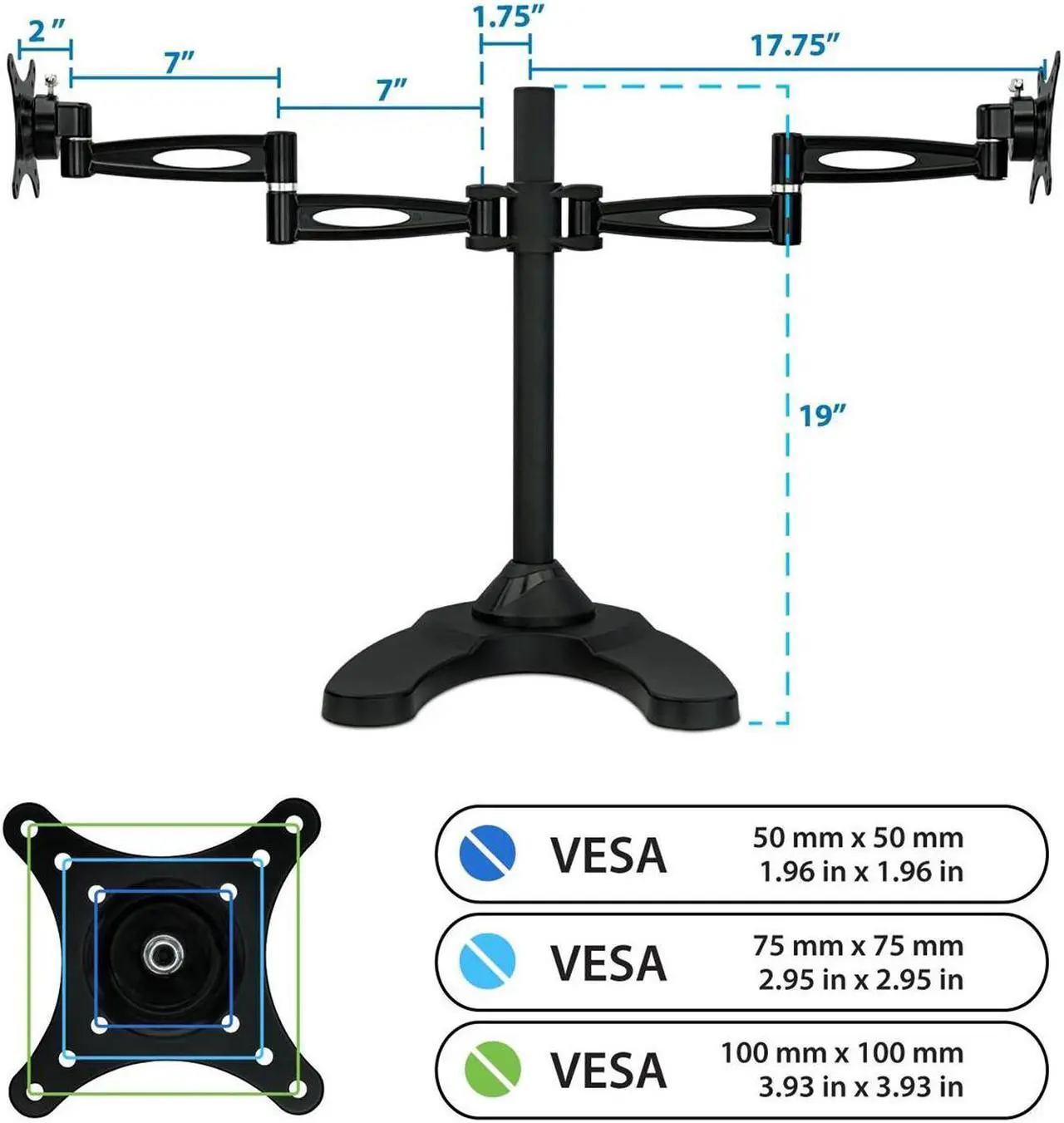 Alt view image 6 of 7 - Mount-It! Dual Monitor Stand | 27" Max Screen Size| VESA 75 100