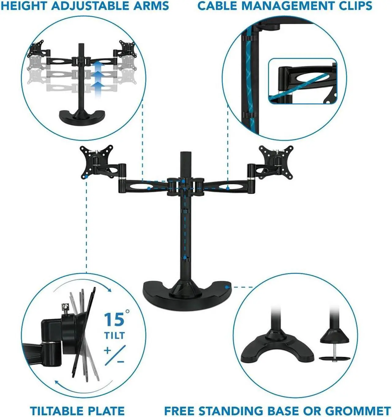 Alt view image 5 of 7 - Mount-It! Dual Monitor Stand | 27" Max Screen Size| VESA 75 100