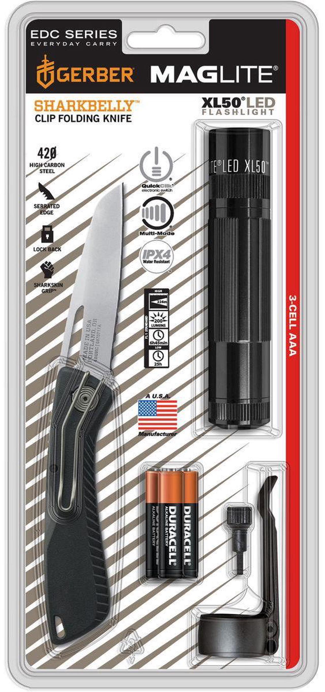 Main image of MagLite XL50 3-AAA LED Flashlight, Gerber Sharkbelly Fold Knife Kit, 200 Lumens