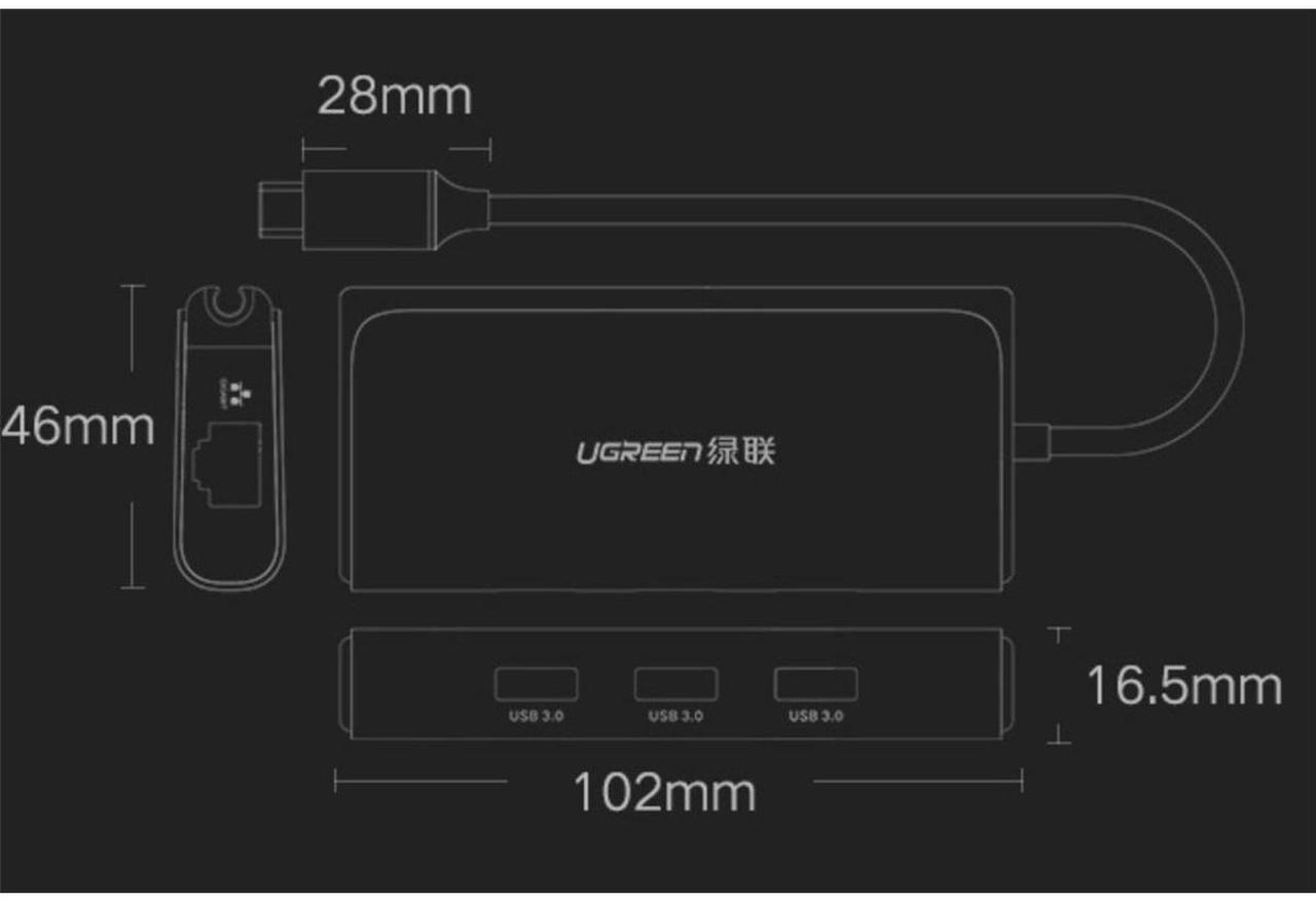 Alt view image 4 of 4 - UGREEN USB C Hub Type-C to 3-Port USB 3.0 Dock with Gigabit Ethernet Adapter