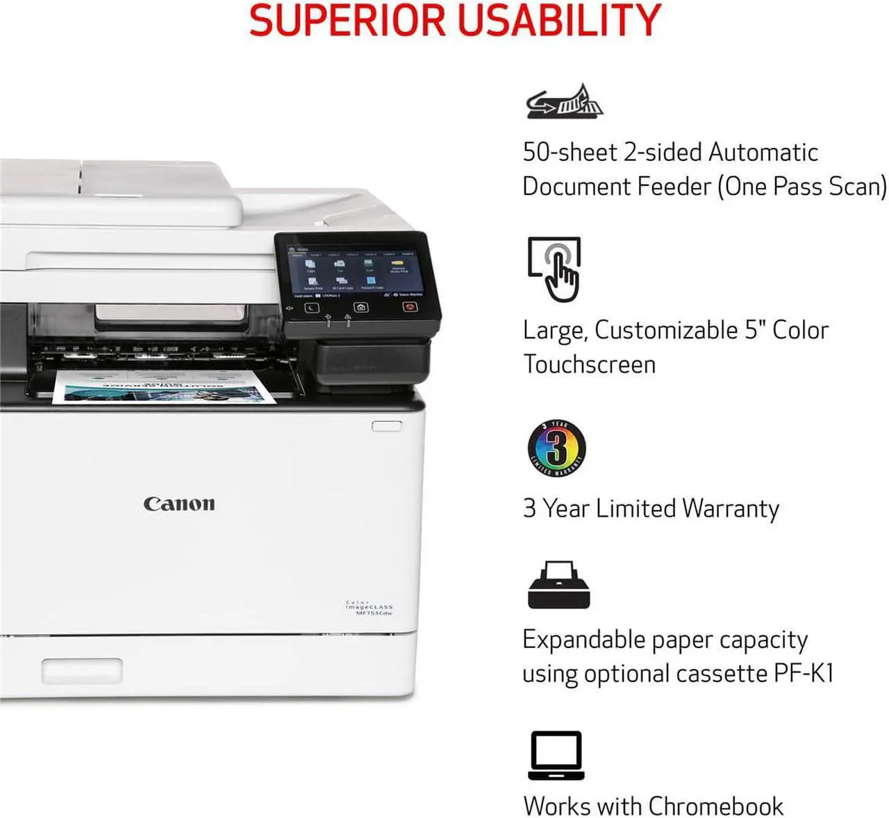 Alt view image 6 of 17 - Canon imageCLASS MF753Cdw Wireless Laser Multifunction Printer Color White