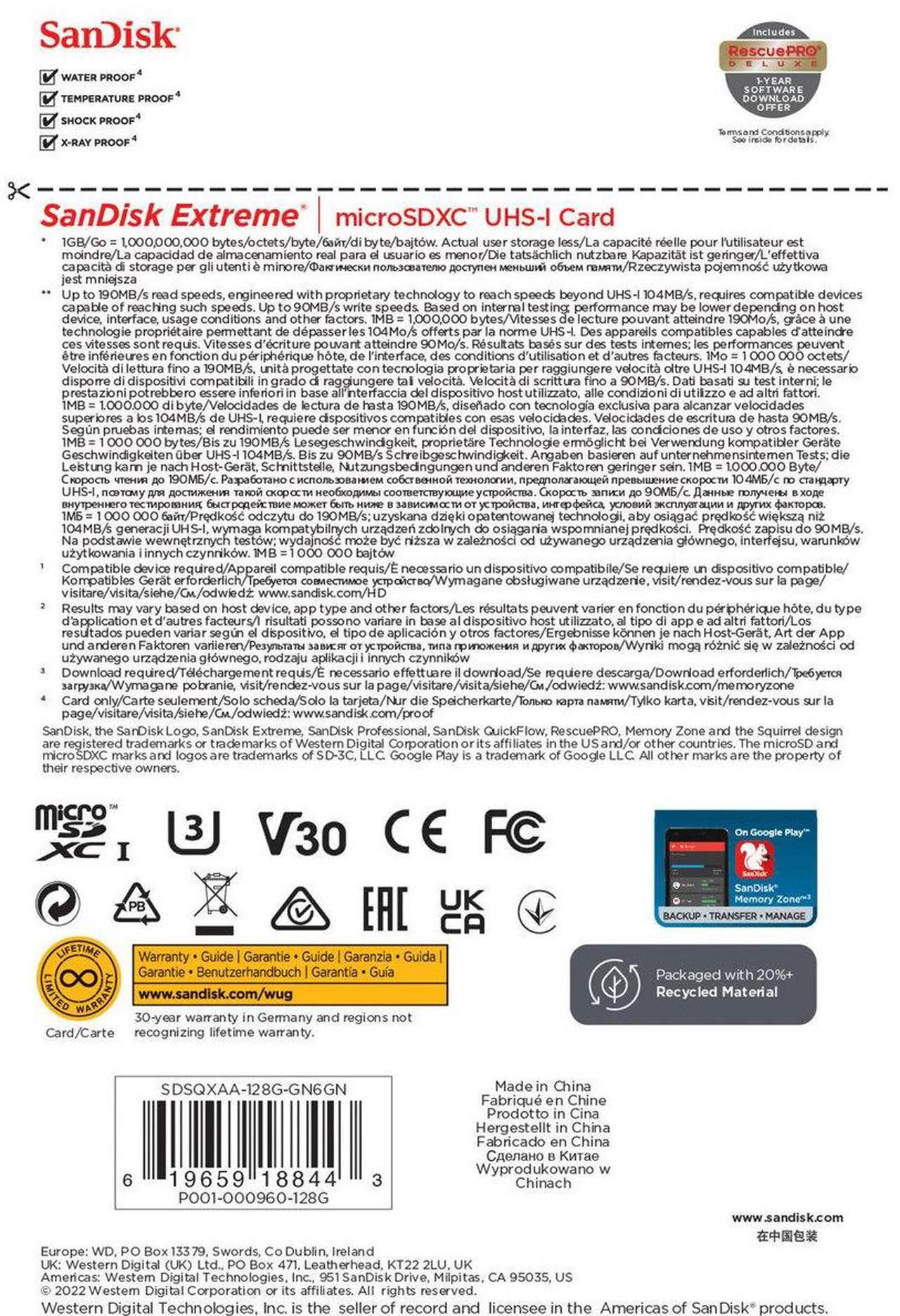 Alt view image 8 of 8 - 128GB SanDisk Extreme microSDXC Card for Mobile Gaming 4K UHD A2
