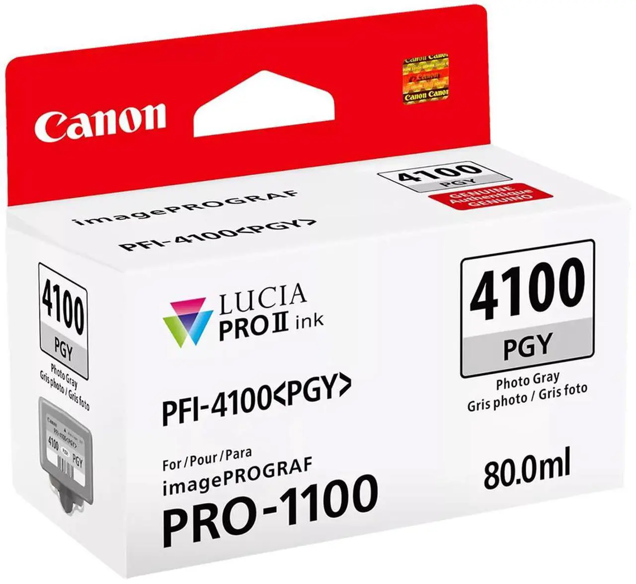Alt view image 2 of 2 - Canon PFI-4100 80ml Pigment Ink Tank for imagePROGRAF PRO-1100, Photo Gray