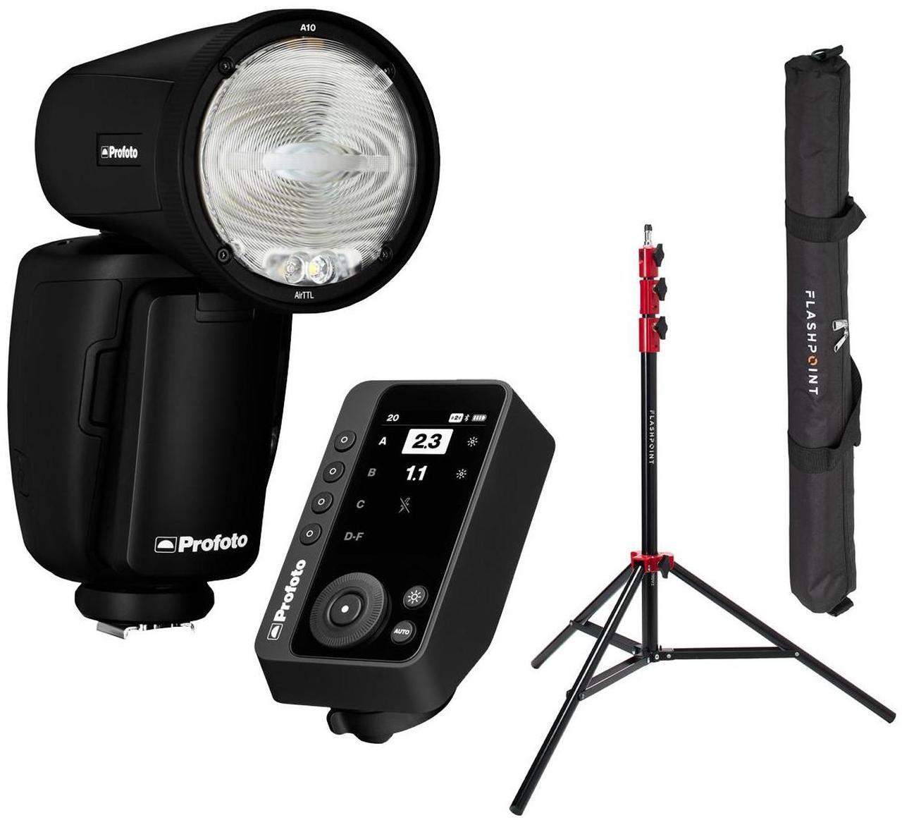 Main image of Profoto A10 Flash for Fujifilm, Bundle with Connect Pro Transmitter, Light Stand