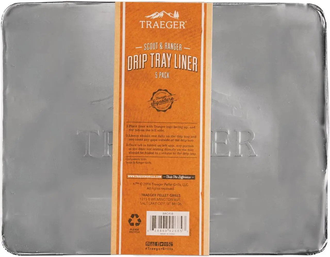 Traeger Aluminum Scout & Ranger Drip Tray Liner (5-Pack) BAC458