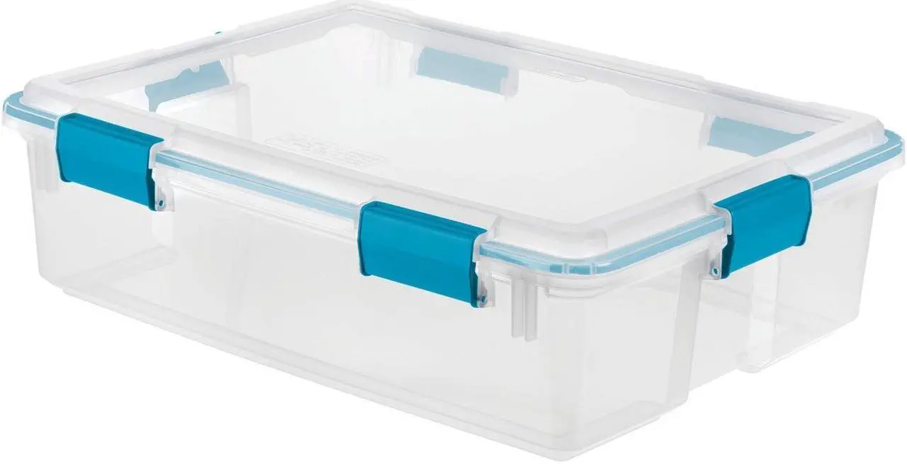 Alt view image 5 of 10 - Sterilite 19314304 37 Quart Thin Latched Gasket Plastic Storage Bin Tote, Clear