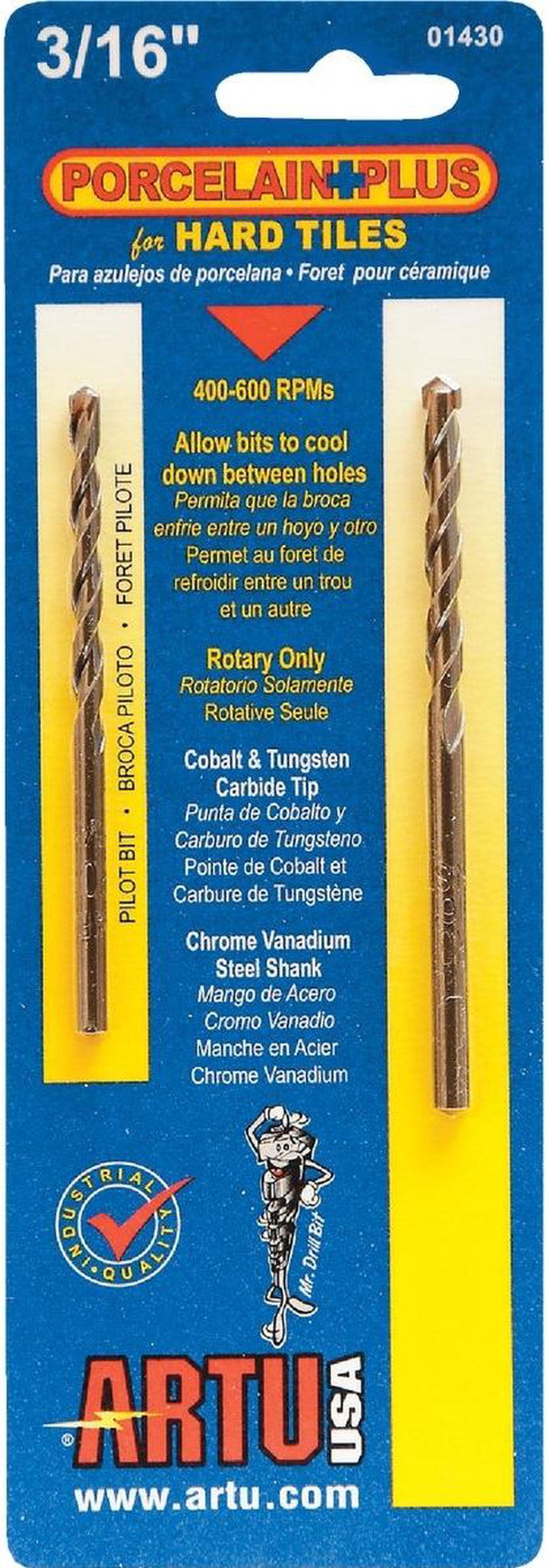 Alt view image 2 of 6 - ARTU 3/16 In. x 3-1/2 In. Cobalt and Tungsten Carbide Glass & Tile Drill Bit