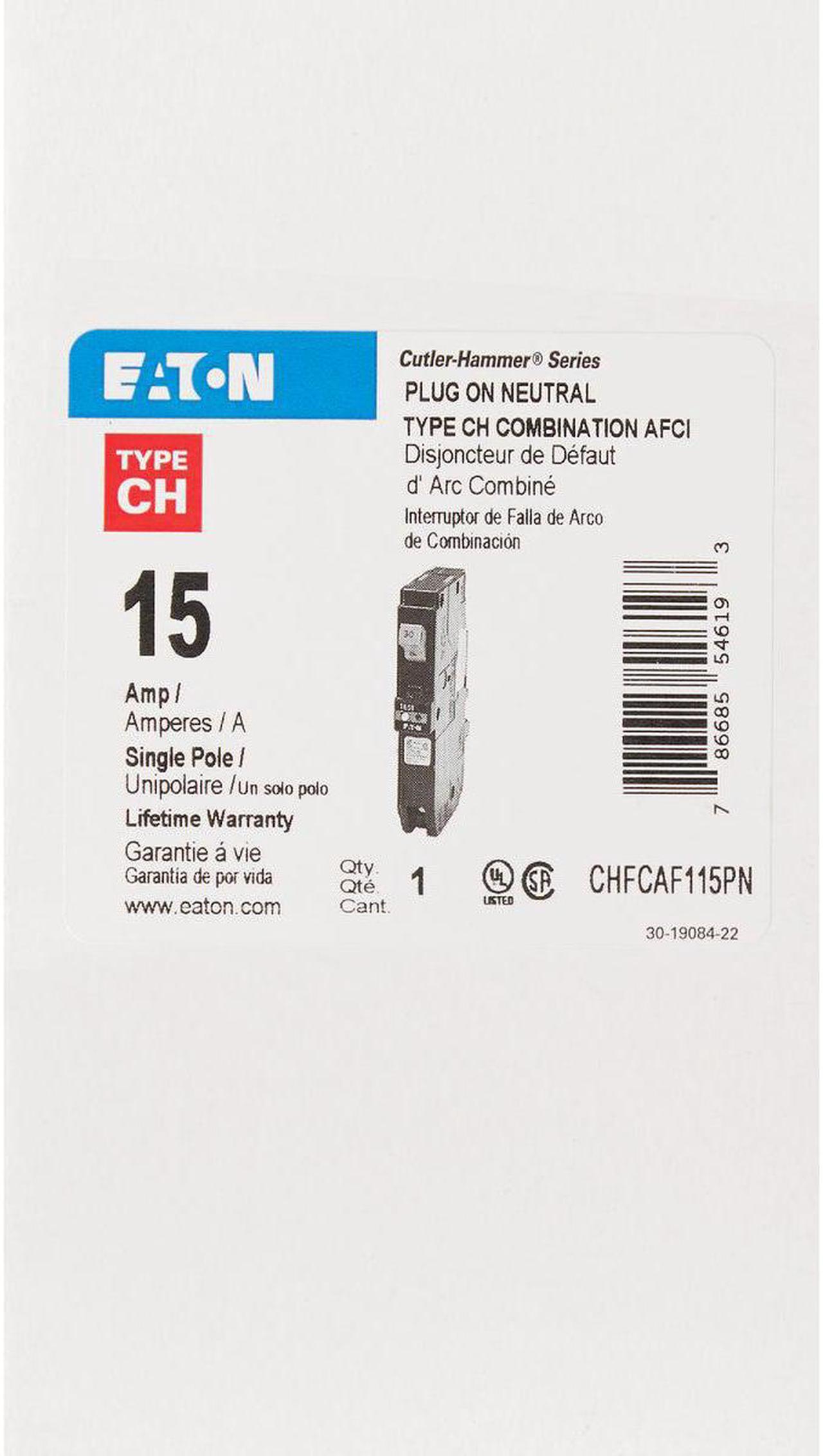 Alt view image 2 of 3 - Eaton CHFCAF115PN Plug-In Mount Type CH Combination Arc Fault Circuit Breaker