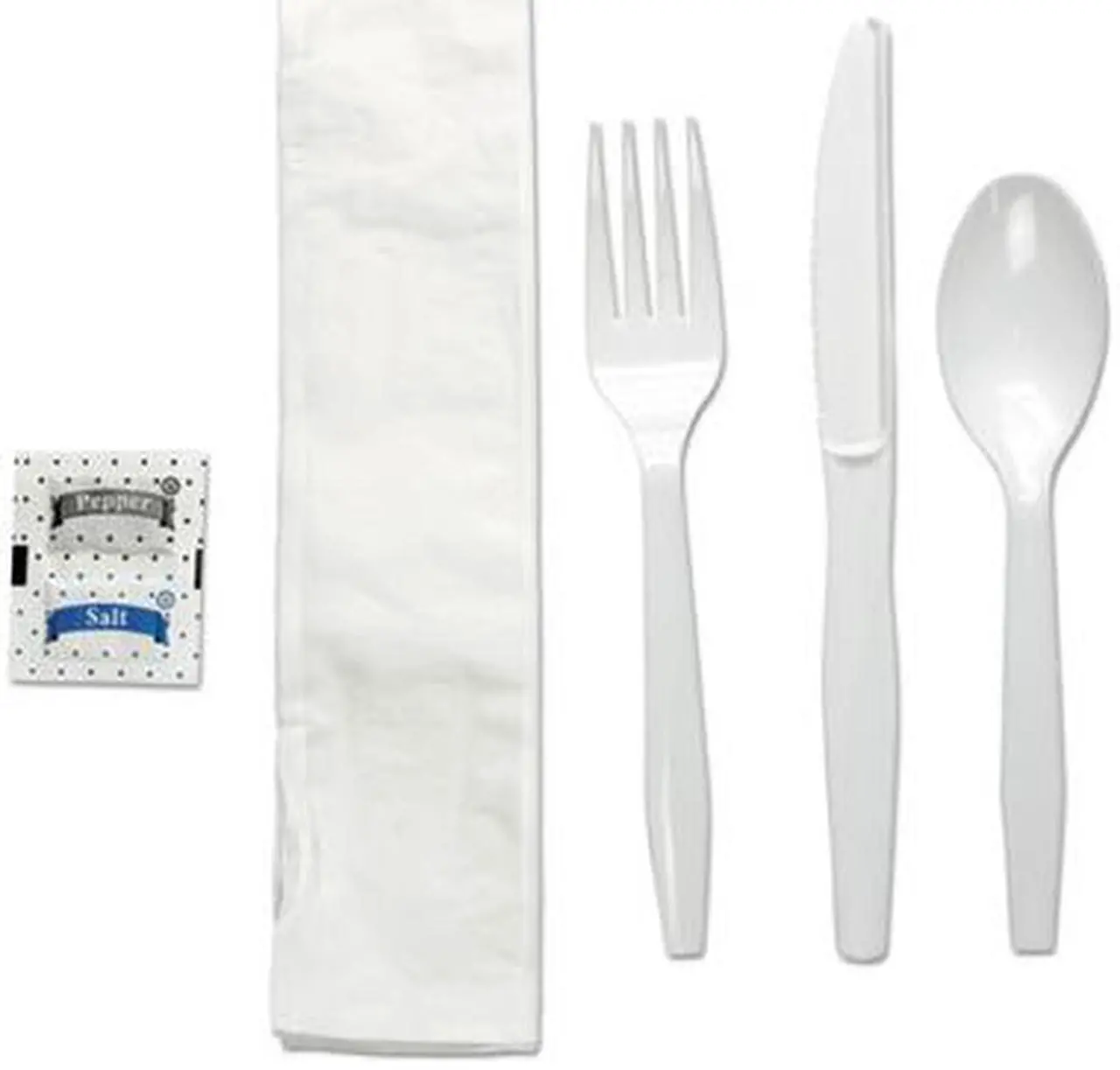Alt view image 4 of 4 - Boardwalk FKTNSMWPSWH Six-Piece Cutlery Kit, Condiment / Fork / Knife / Napkin / Teaspoon, White, 250 / Carton