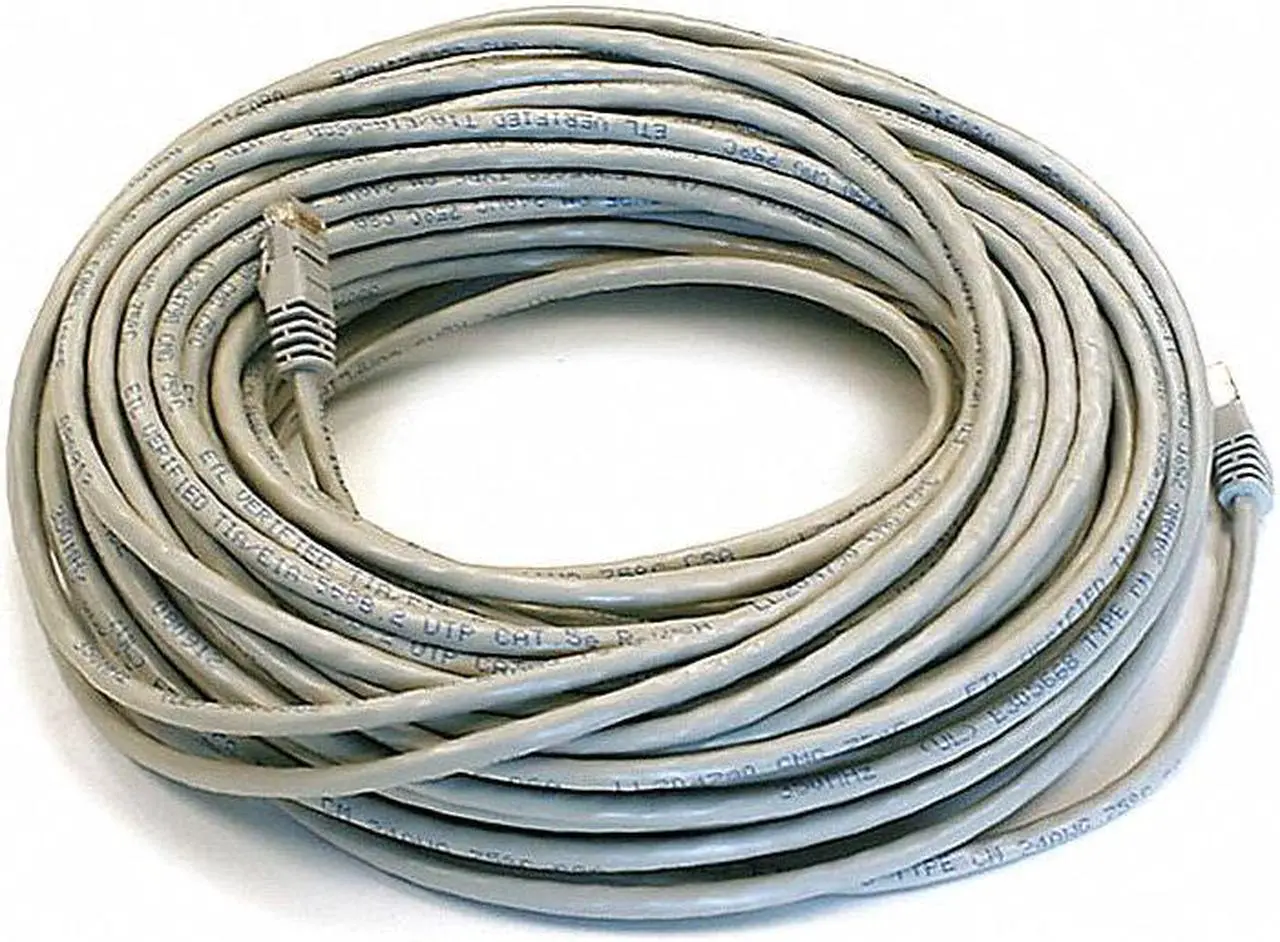 Main image of Monoprice Cat5e Ethernet Patch Cable - 100 Feet - Gray | Network Internet Cord - RJ45, Stranded, 350Mhz, UTP, Pure Bare Copper Wire, 24AWG